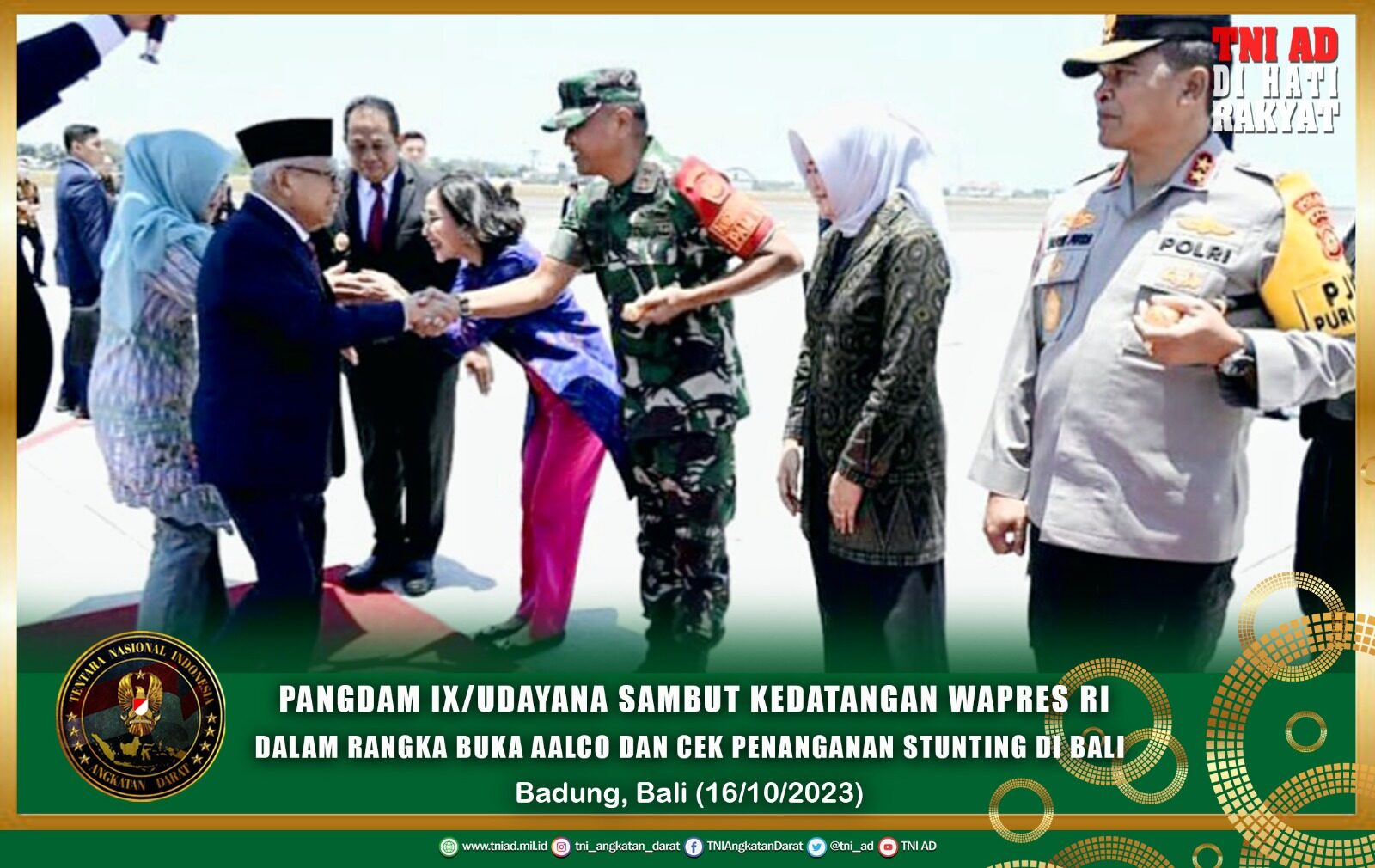 Pangdam IX/Udayana Sambut Kedatangan Wapres RI Dalam Rangka Buka AALCO dan Cek Penanganan Stunting di Bali