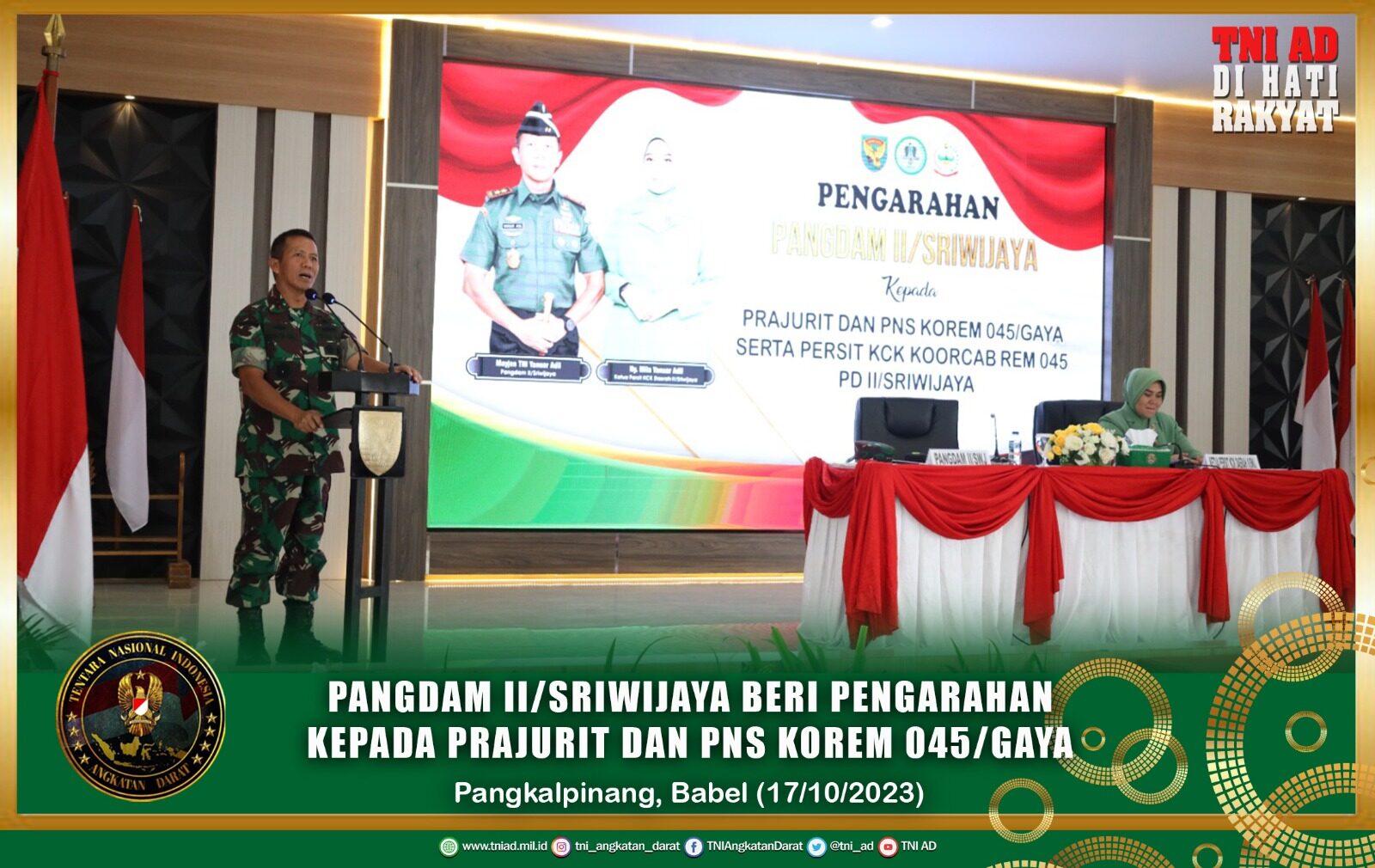 Pangdam ll/Sriwijaya Beri Pengarahan Kepada Prajurit dan PNS Korem 045/Gaya