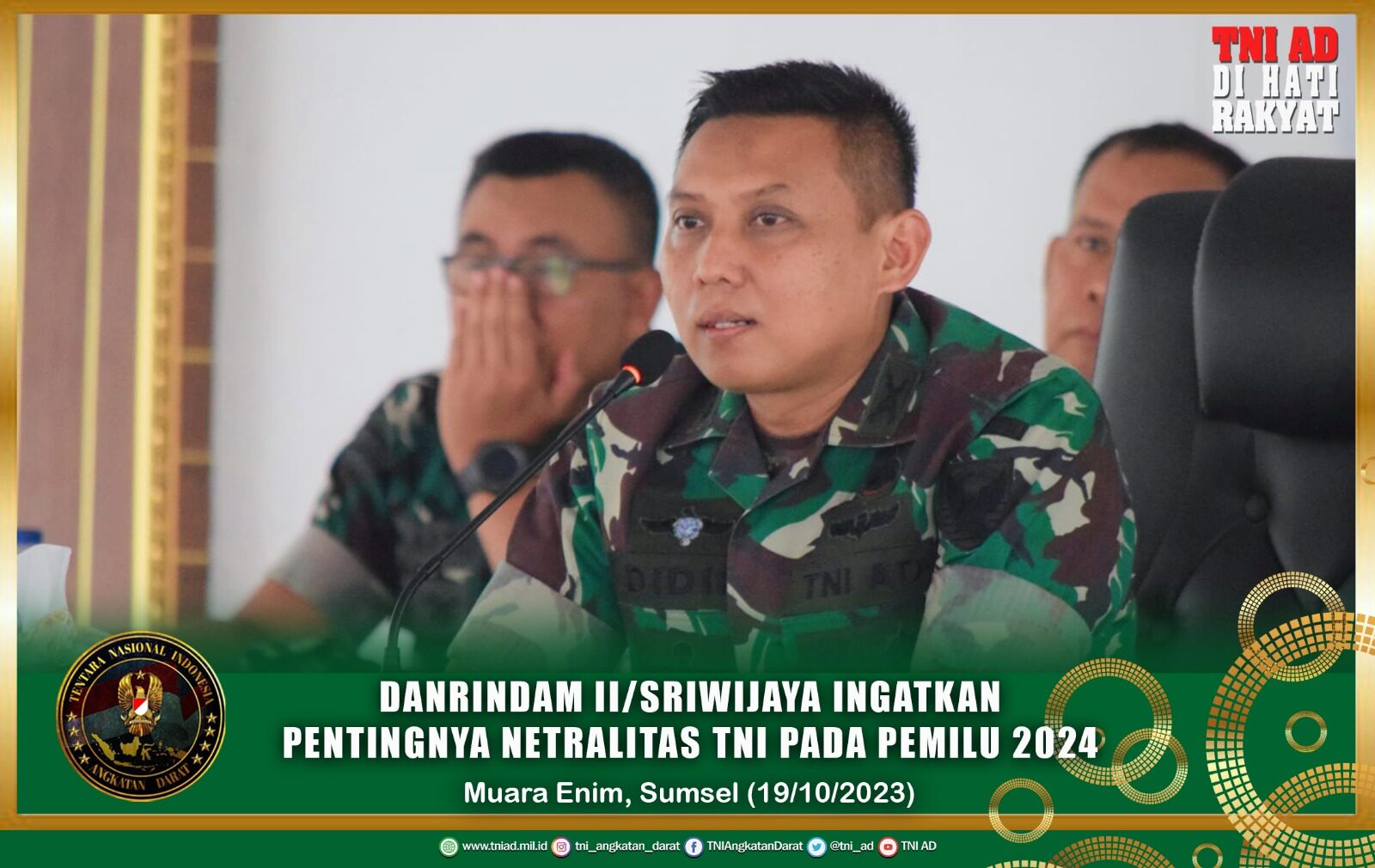 Danrindam II/Sriwijaya Ingatkan Pentingnya Netralitas TNI Pada Pemilu 2024