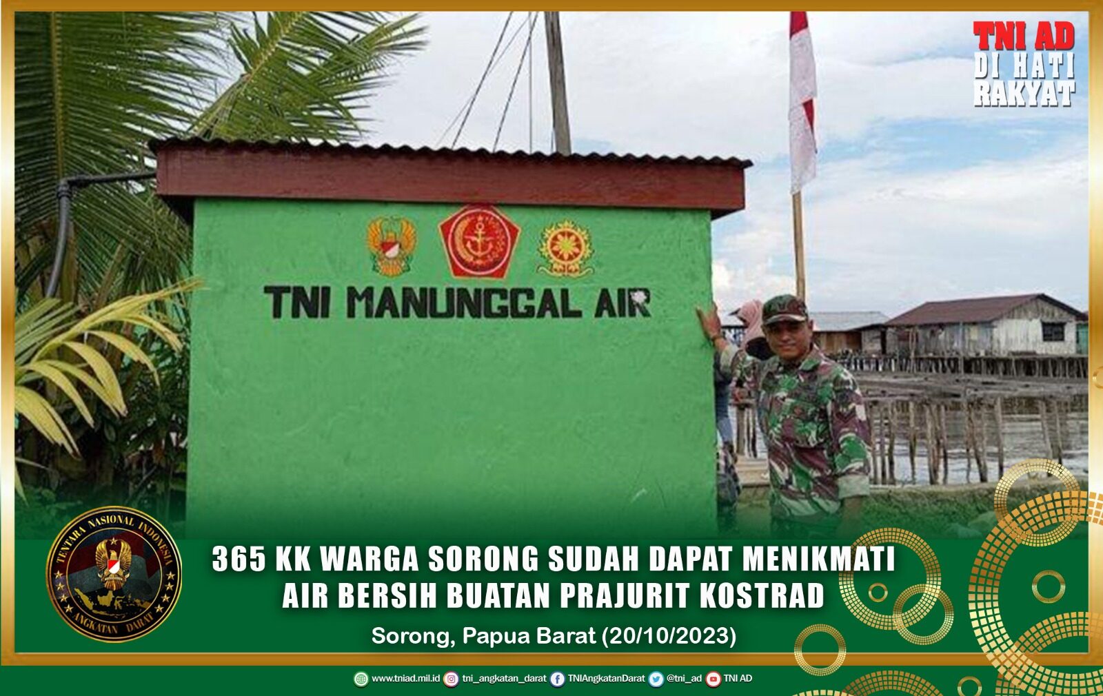 365 KK Warga Sorong Sudah Dapat Menikmati Air Bersih Buatan Prajurit Kostrad
