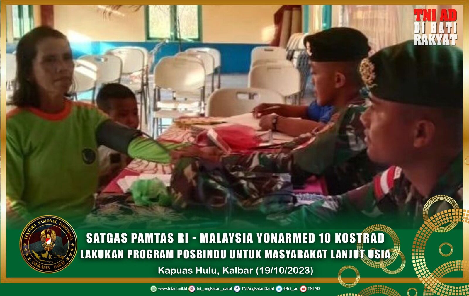 Satgas Pamtas RI - Malaysia Yonarmed 10 Kostrad Lakukan Program Posbindu Untuk Masyarakat Lanjut Usia