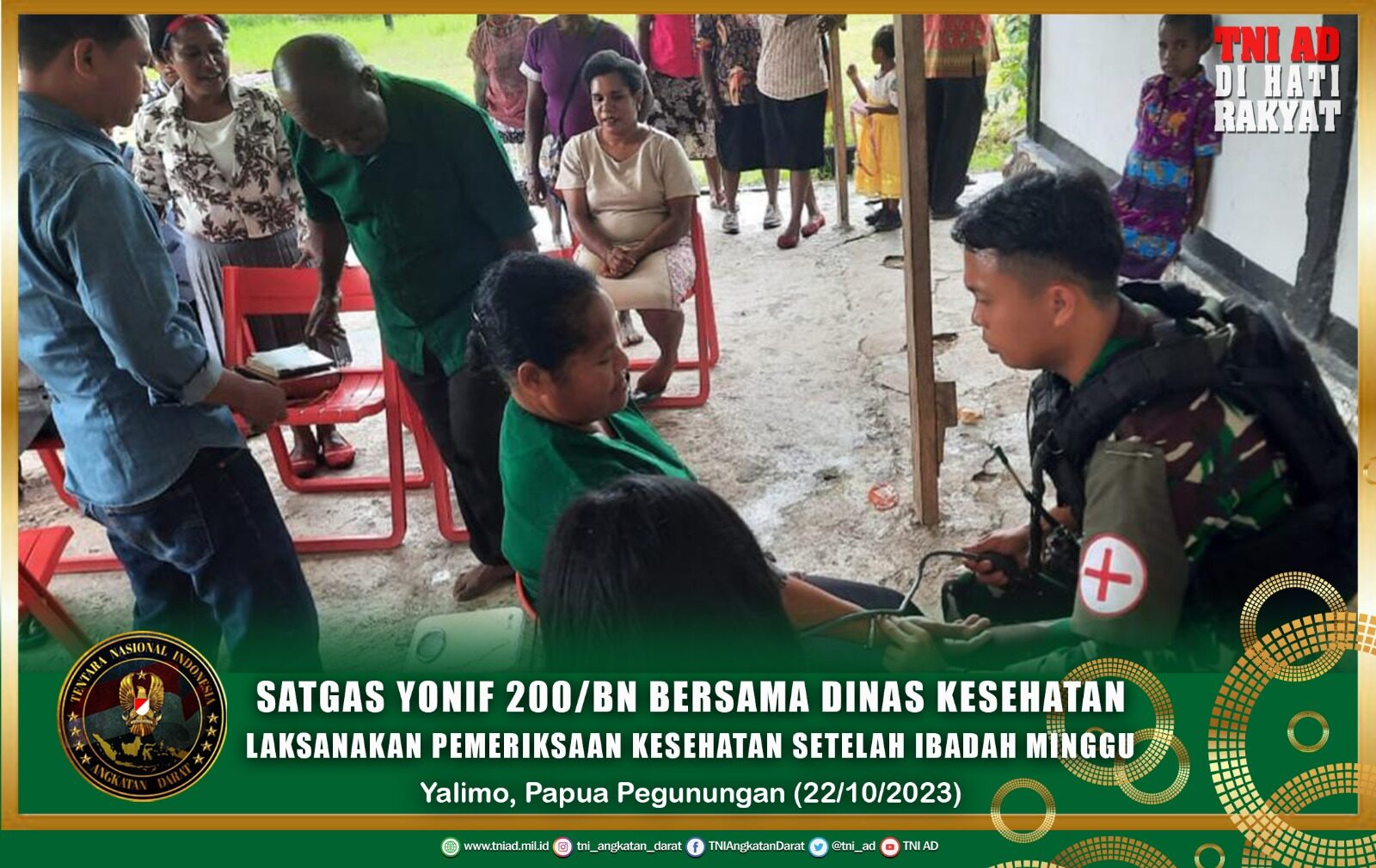 Satgas Yonif 200/BN Bersama Dinas Kesehatan Laksanakan Pemeriksaan Kesehatan Setelah Ibadah Minggu
