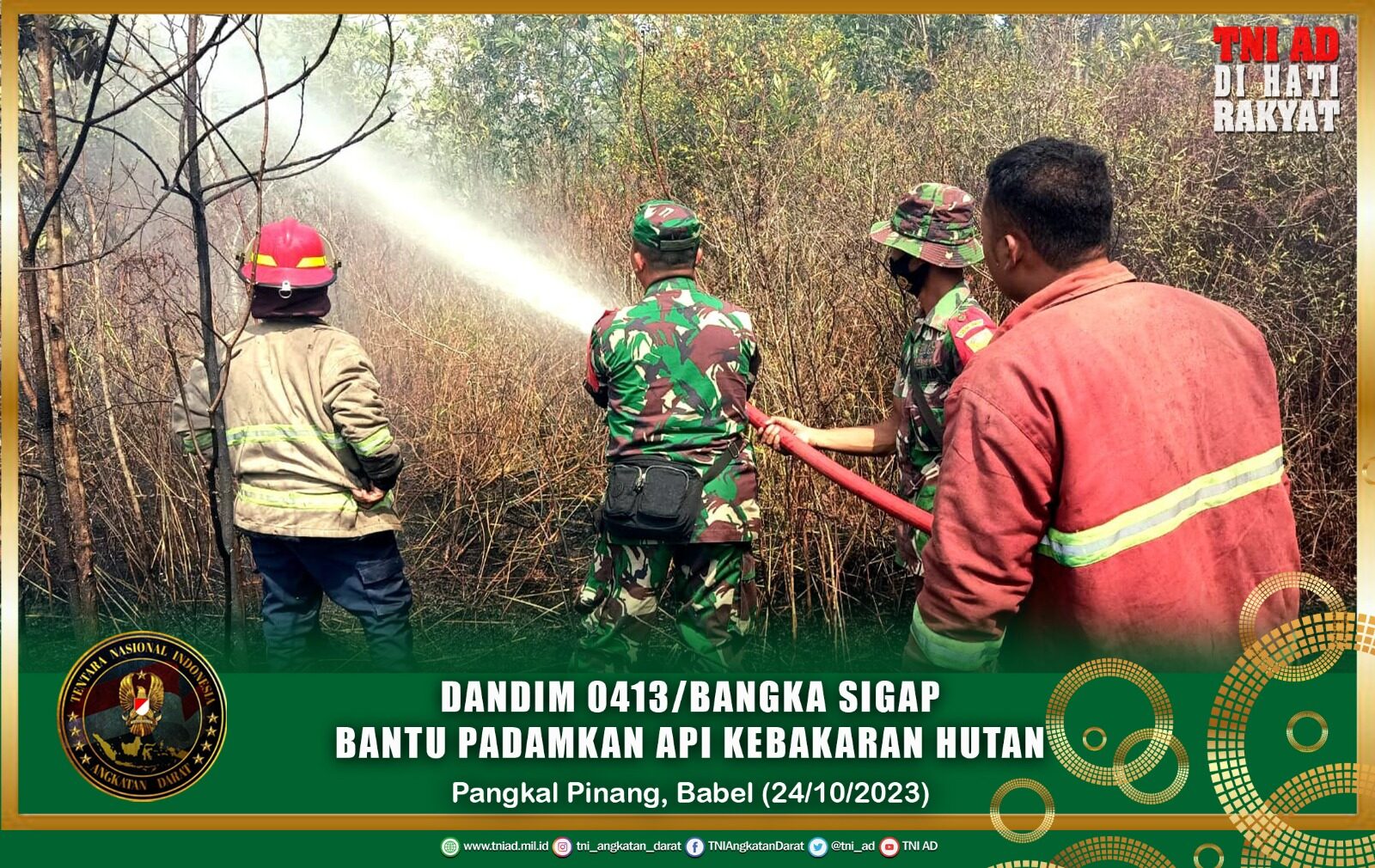 Dandim 0413/Bangka Sigap Bantu Padamkan Api Kebakaran Hutan