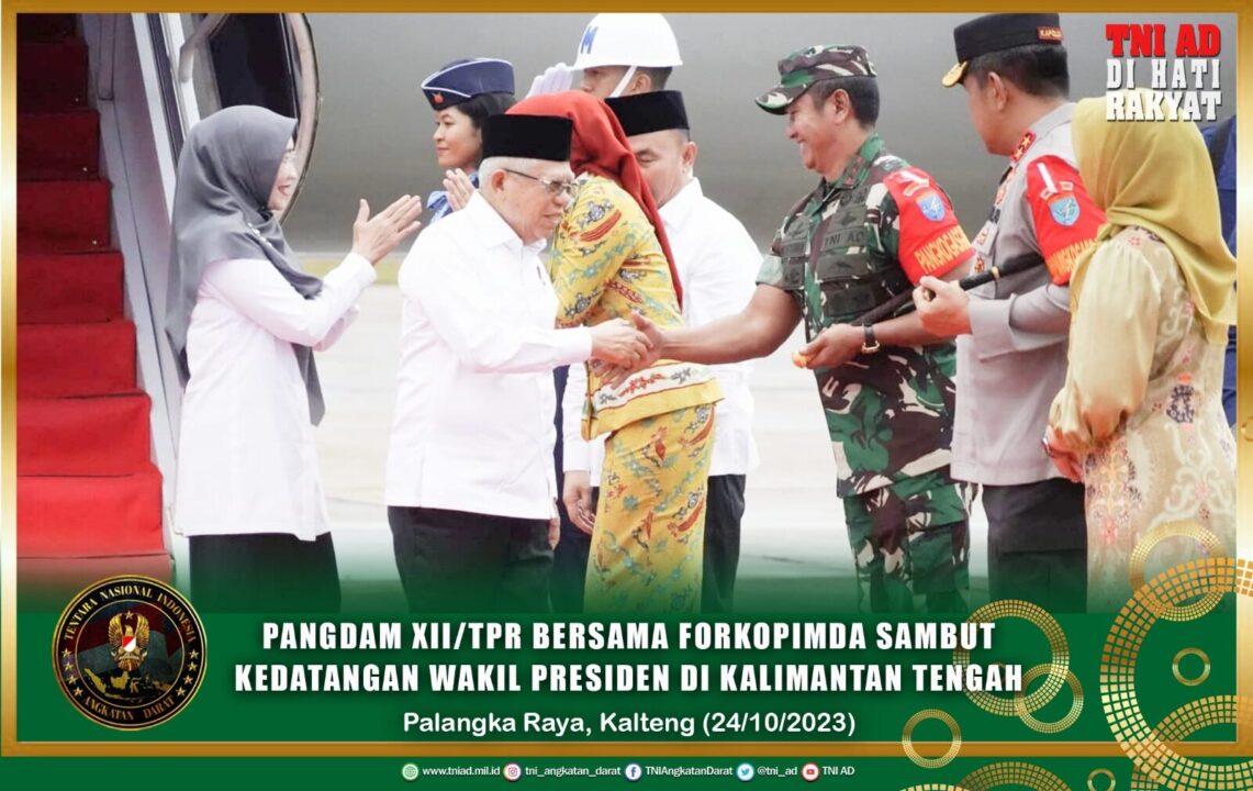 Pangdam XII/Tpr Bersama Forkopimda Sambut Kedatangan Wakil Presiden di Kalimantan Tengah