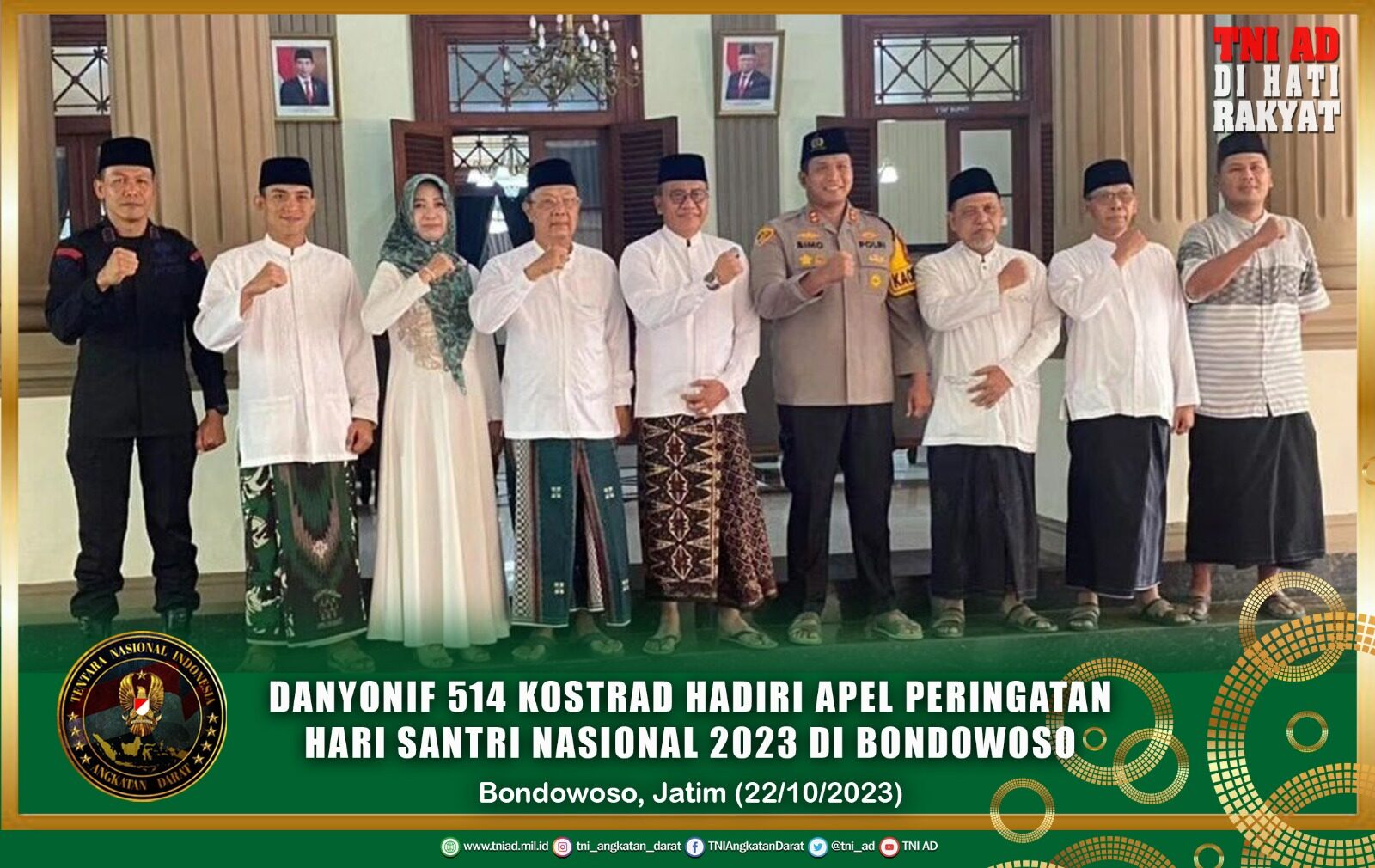 Danyonif 514 Kostrad Hadiri Apel Peringatan Hari Santri Nasional 2023 di Bondowoso