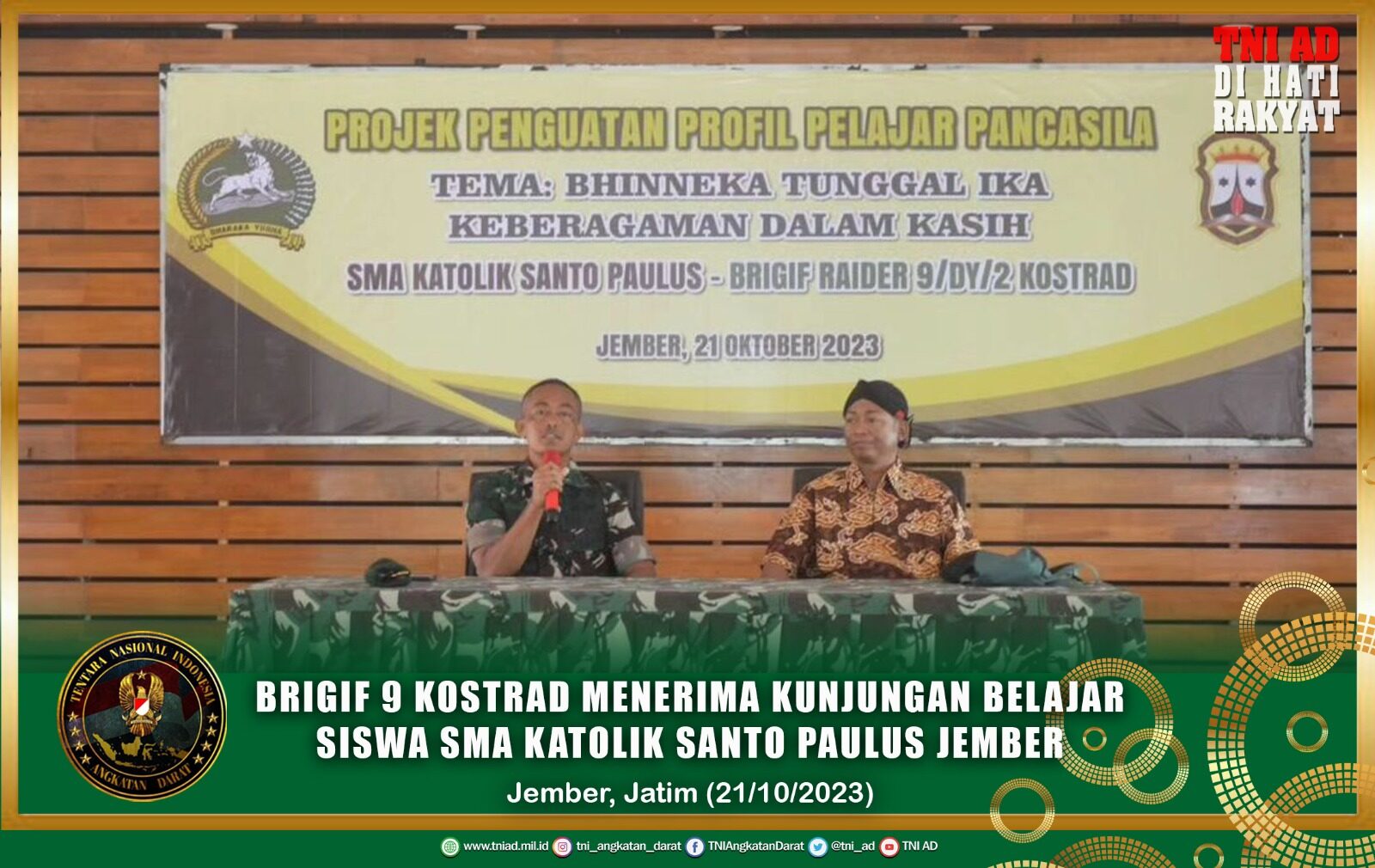 Brigif 9 Kostrad Menerima Kunjungan Belajar Siswa SMA Katolik Santo Paulus Jember