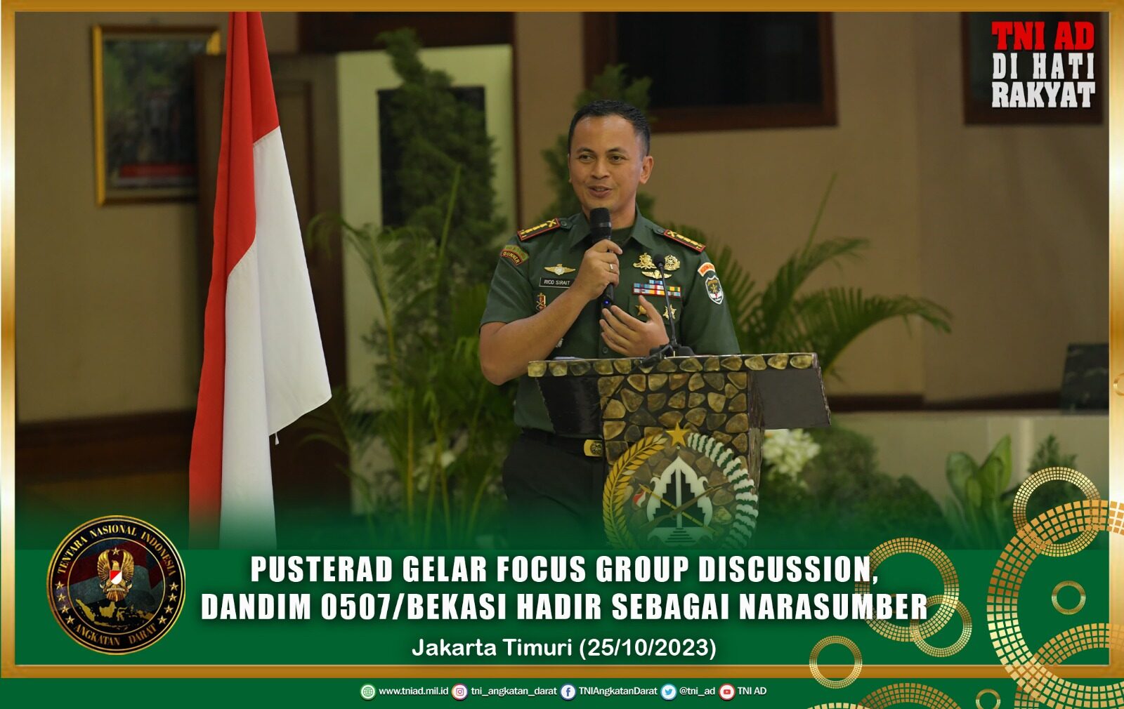 Pusterad Gelar Focus Group Discussion, Dandim 0507/Bekasi Hadir Sebagai Narasumber