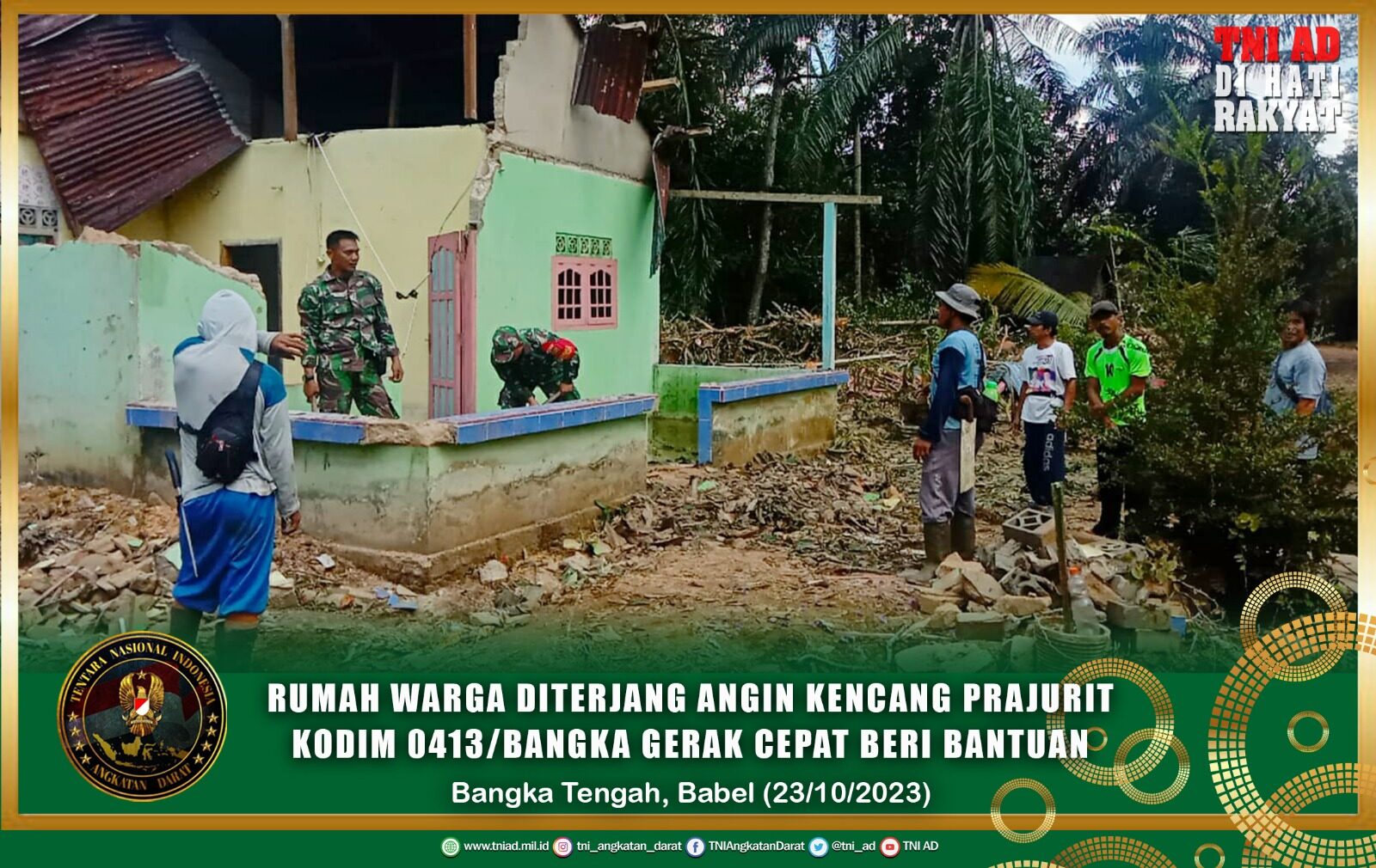 Rumah Warga Diterjang Angin Kencang Prajurit Kodim 0413/Bangka Gerak Cepat Beri Bantuan