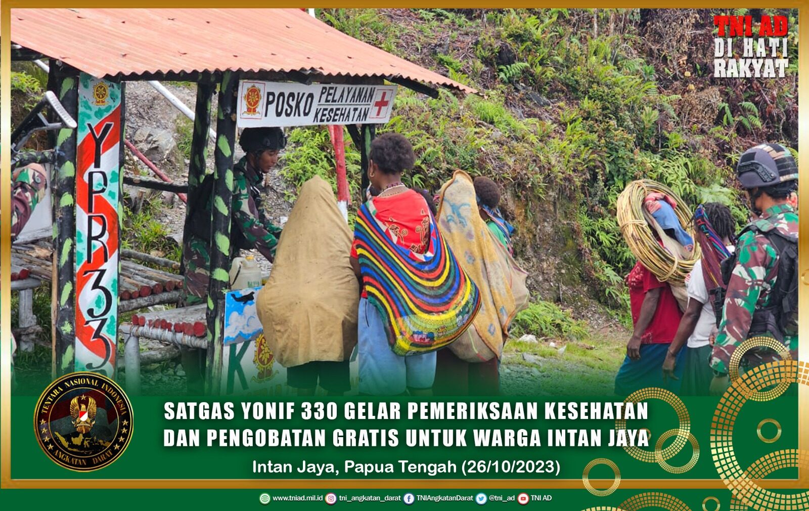 Peringati HUT ke-78 Kesehatan TNI AD, Satgas Yonif 330 Gelar Pemeriksaan Kesehatan dan Pengobatan Gratis untuk Warga Intan Jaya