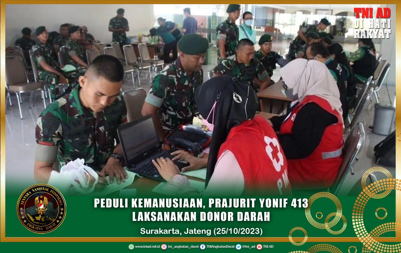 Peduli Kemanusiaan, Prajurit Yonif 413 Laksanakan Donor Darah