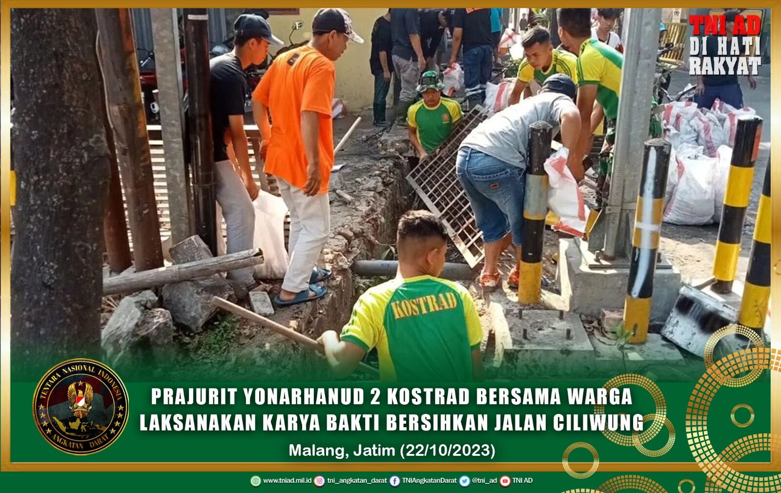 Prajurit Yonarhanud 2 Kostrad Bersama Warga Laksanakan Karya Bakti Bersihkan Jalan Ciliwung