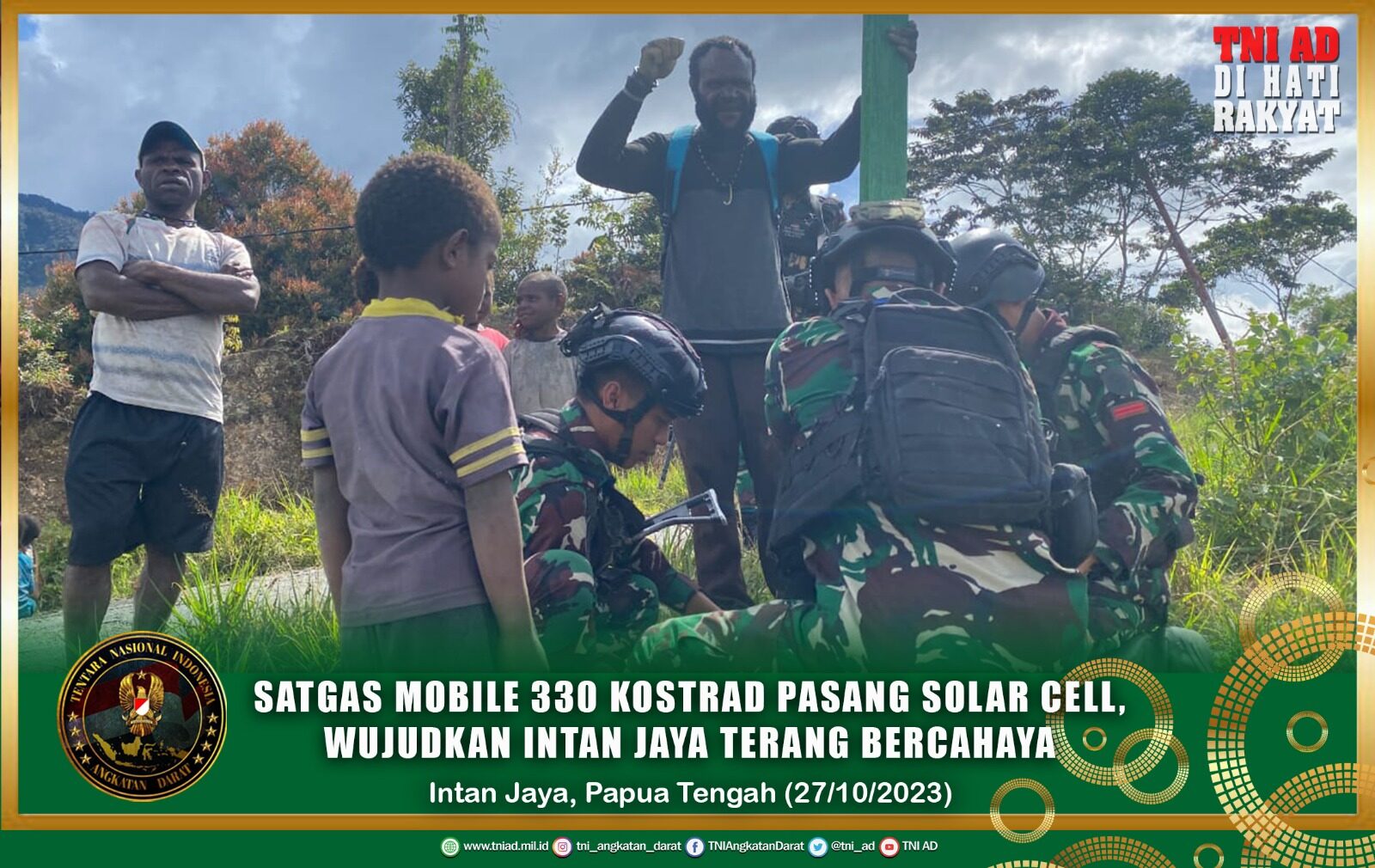 Satgas Mobile 330 Kostrad Pasang Solar Cell, Wujudkan Intan Jaya Terang Bercahaya