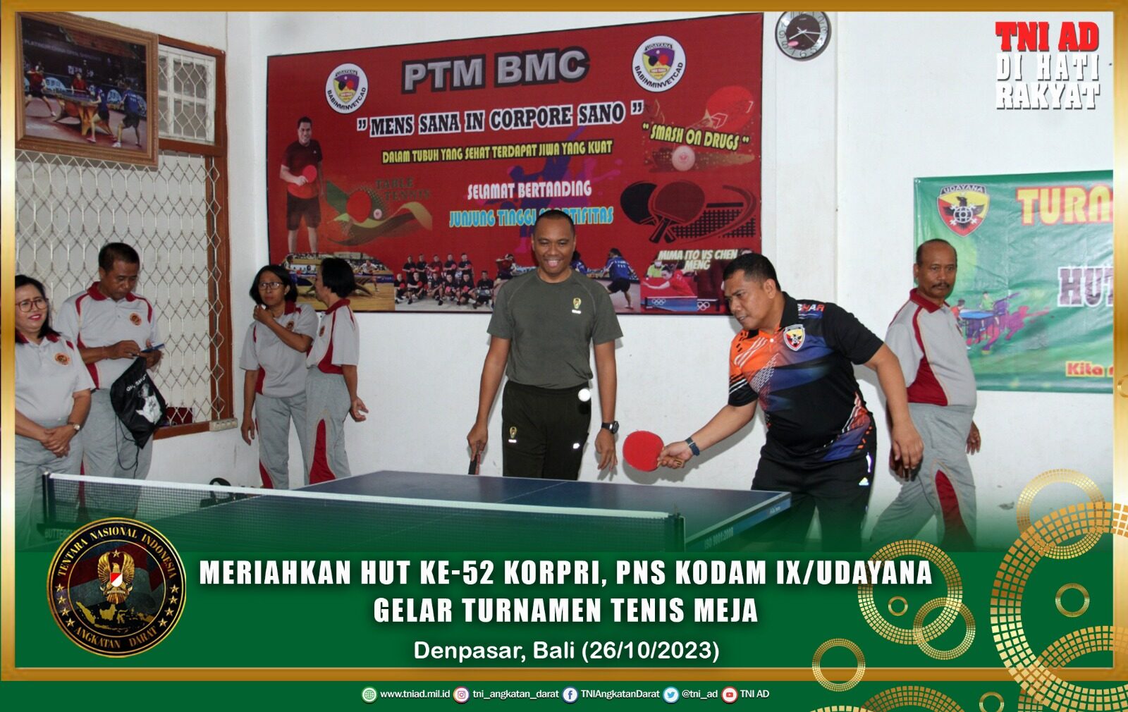 Meriahkan HUT Ke-52 KORPRI, PNS Kodam IX/Udayana Gelar Turnamen Tenis Meja