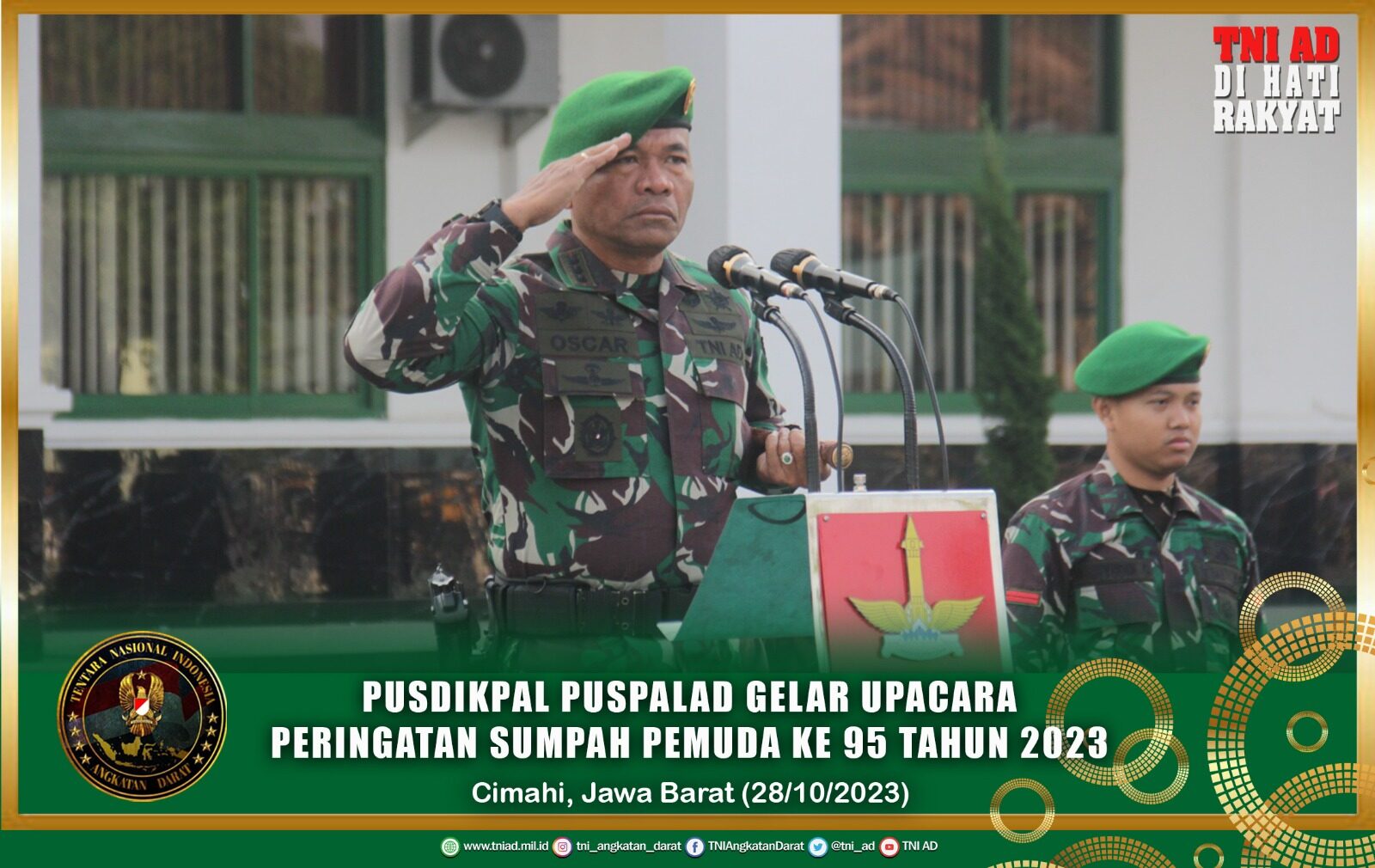 Pusdikpal Puspalad Gelar Upacara Hari Sumpah Pemuda ke 95 Tahun 2023