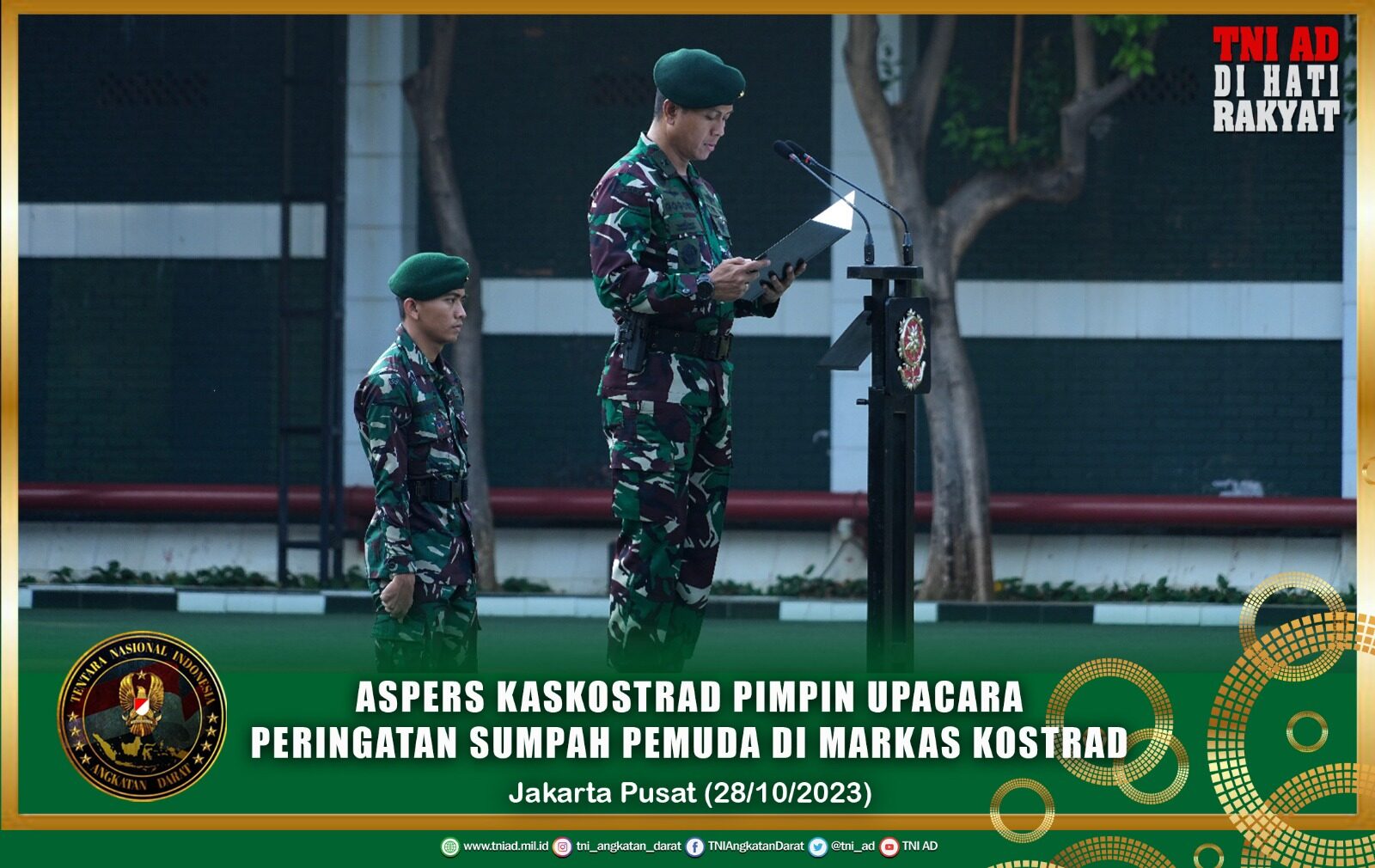 Aspers Kaskostrad Pimpin Upacara Peringatan Sumpah Pemuda di Markas Kostrad