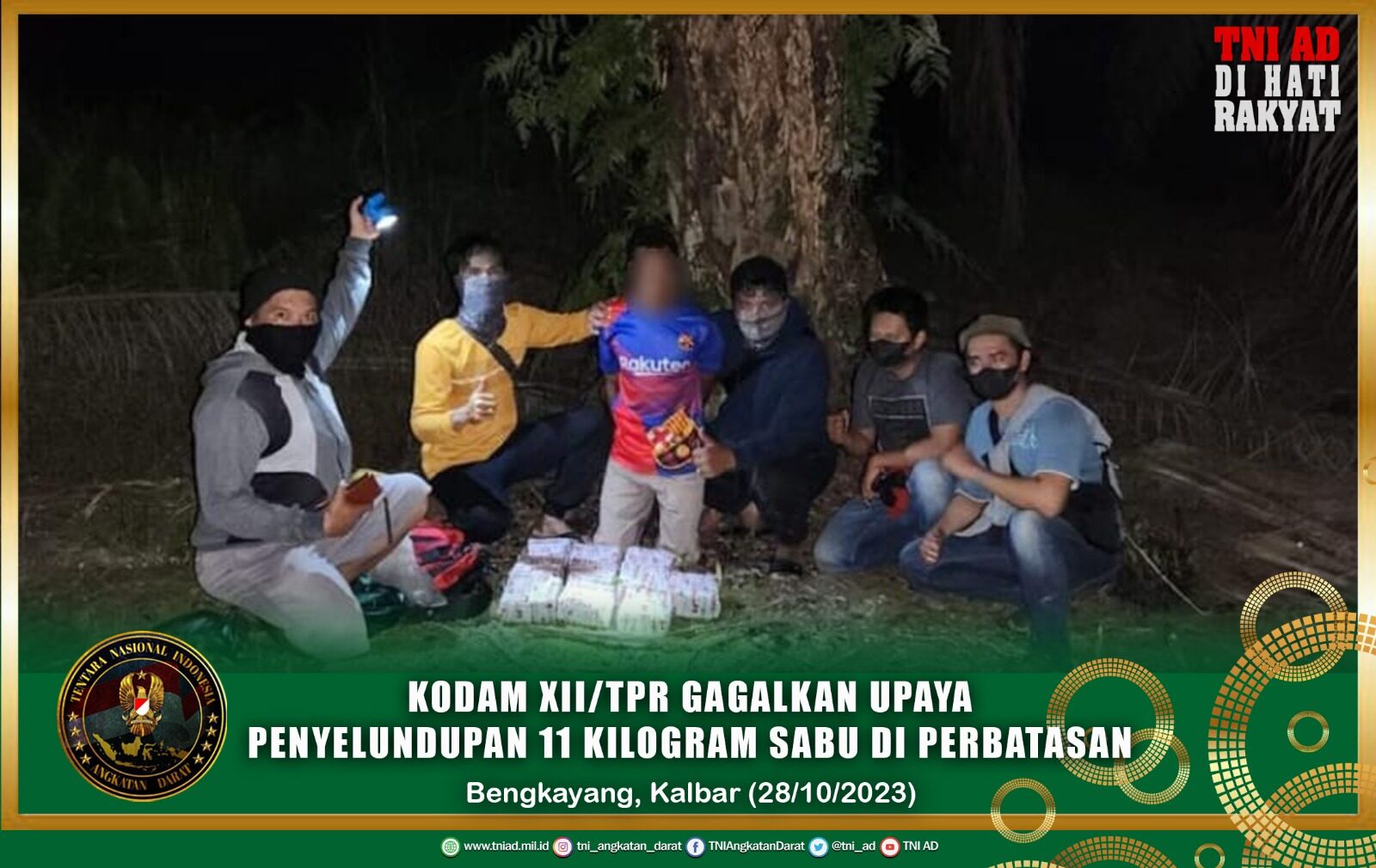 Kodam XII/Tpr Gagalkan Upaya Penyelundupan 11 Kilogram Sabu di Perbatasan