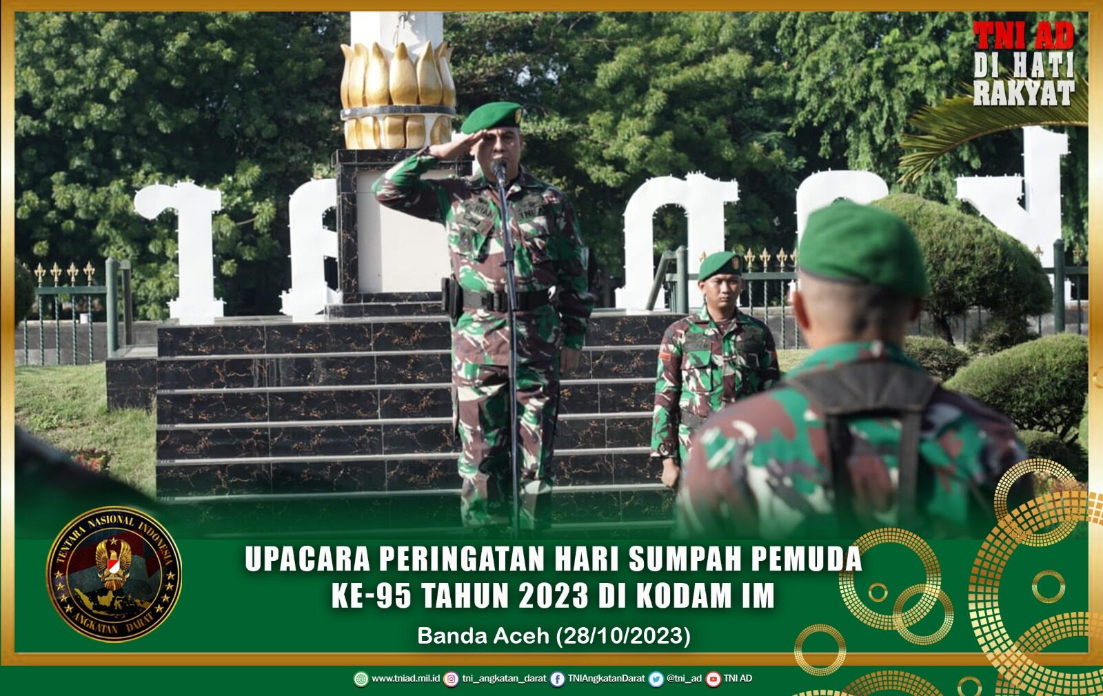 Upacara Peringatan Hari Sumpah Pemuda Ke-95 Tahun 2023 di Kodam IM