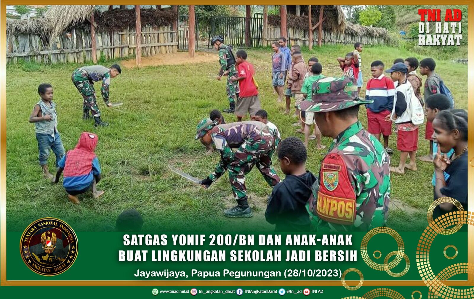 Satgas Yonif 200/BN Dan Anak-Anak Buat Lingkungan Sekolah Jadi Bersih