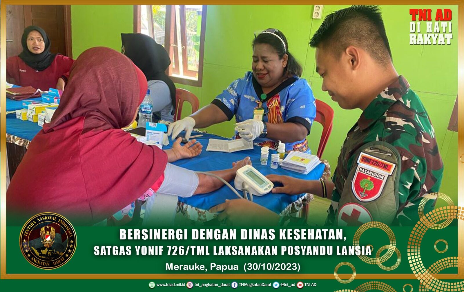 Bersinergi dengan Dinas Kesehatan, Satgas Yonif 726/Tml Gelar Posyandu Lansia