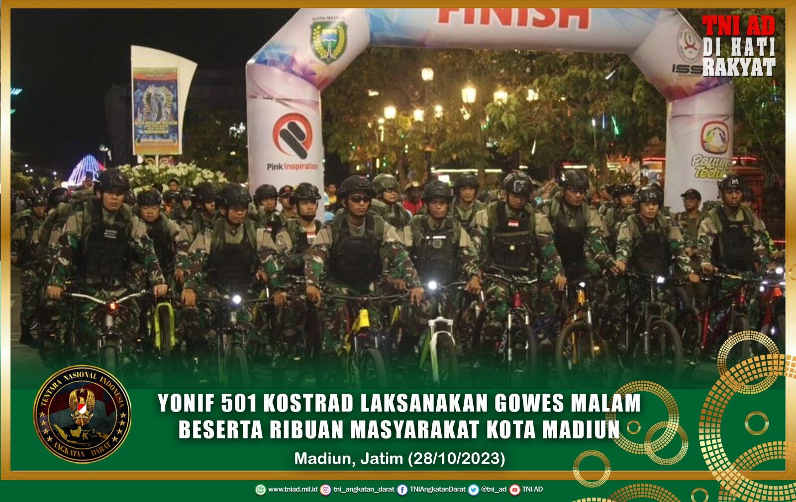 Yonif 501 Kostrad Laksanakan Gowes Malam Beserta Ribuan Masyarakat Kota Madiun