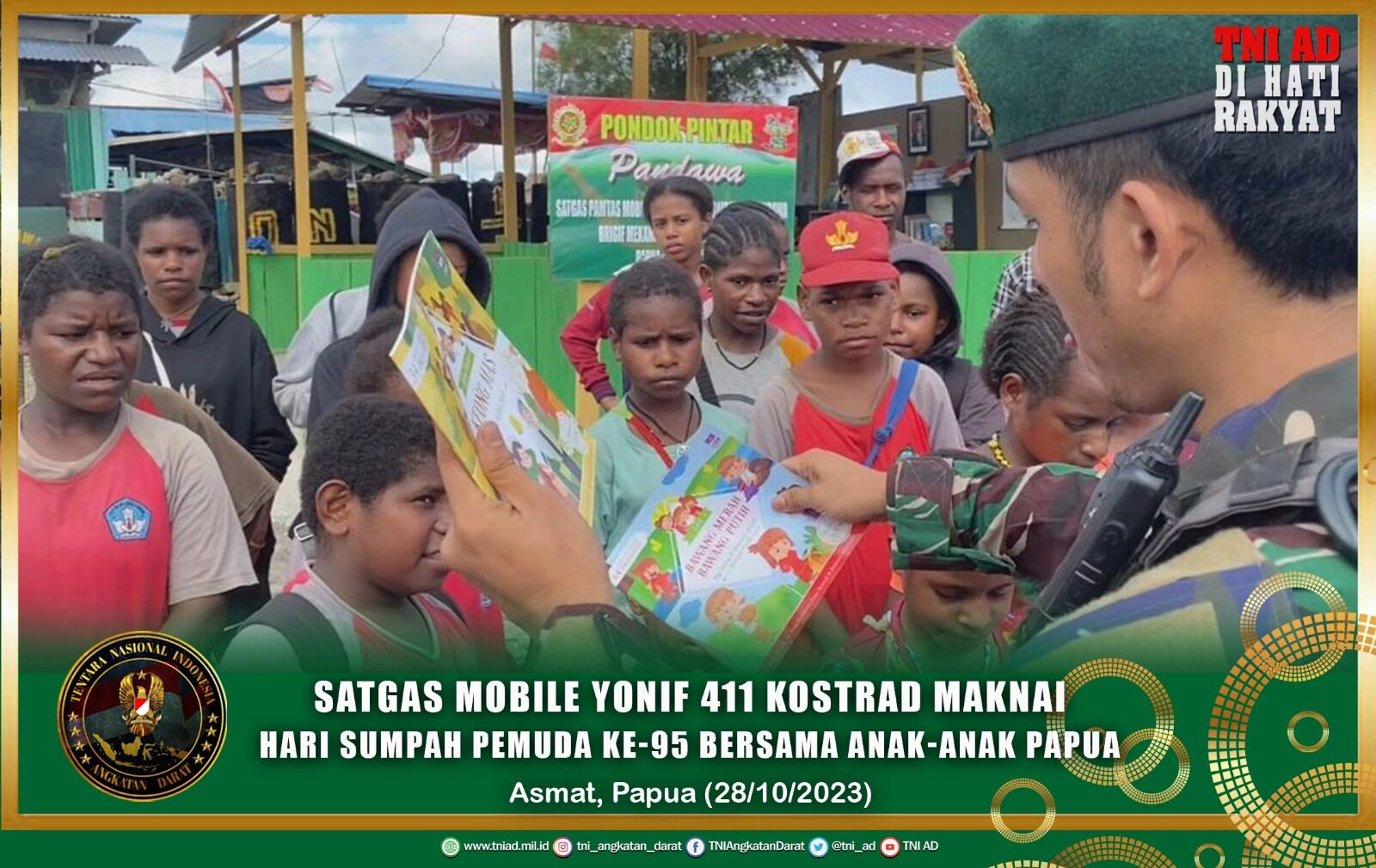 Satgas Mobile Yonif 411 Kostrad Maknai Hari Sumpah Pemuda ke-95 Bersama Anak-anak Papua