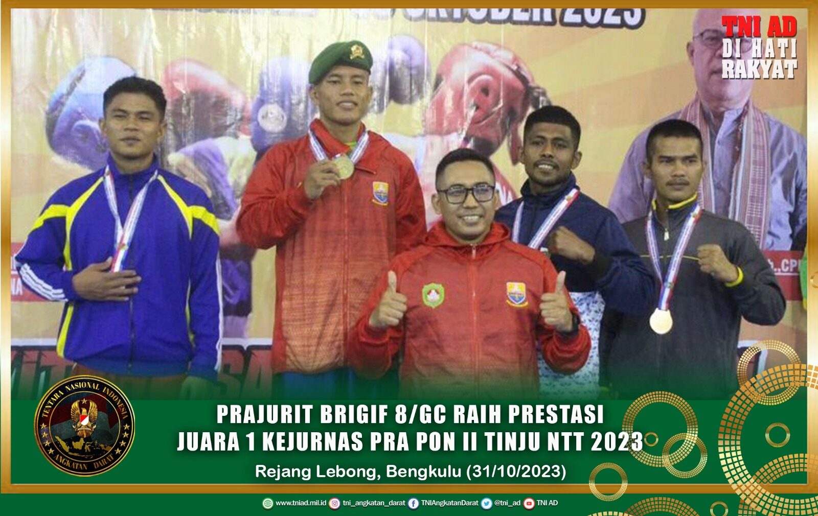 Prajurit Brigif 8/GC Raih Prestasi Juara 1 Kejurnas Pra Pon II Tinju NTT 2023