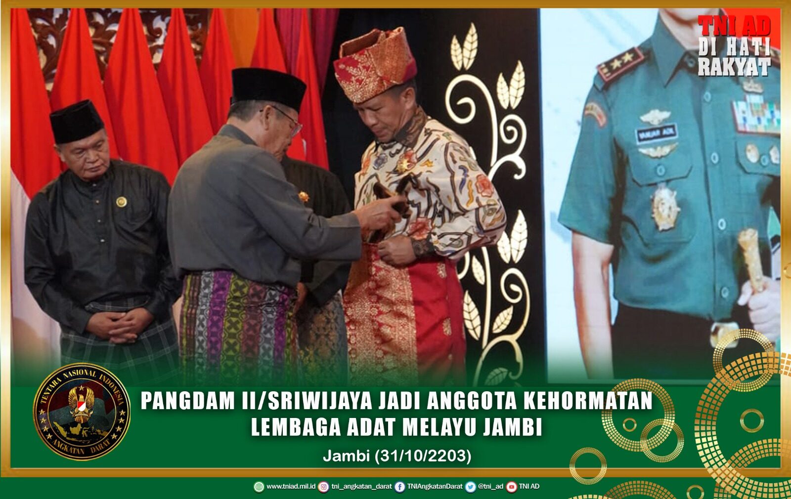 Pangdam II/Sriwijaya Jadi Anggota Kehormatan Lembaga Adat Melayu Jambi