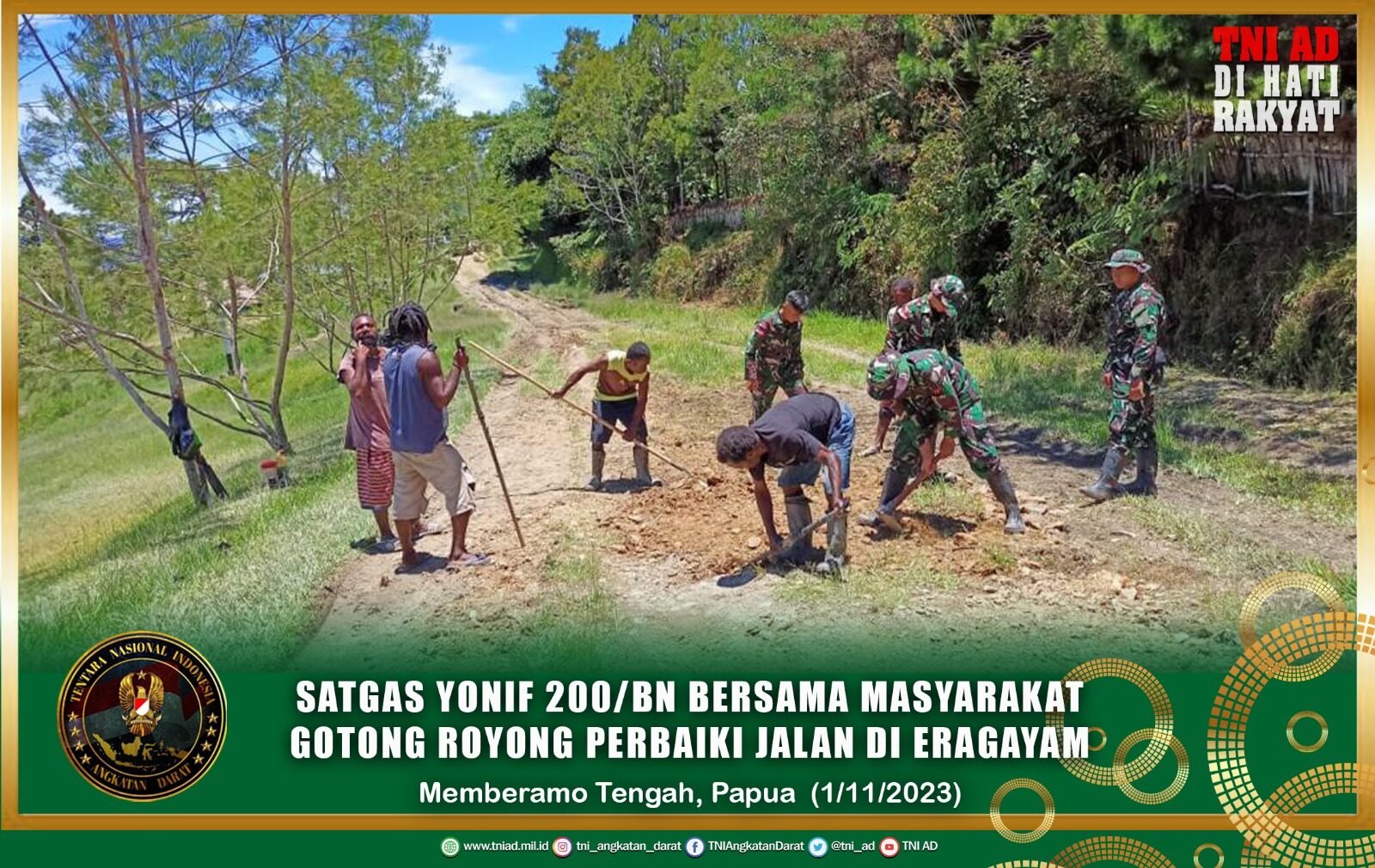 Satgas Yonif 200/BN Bersama Masyarakat Gotong Royong Perbaiki Jalan Di Eragayam