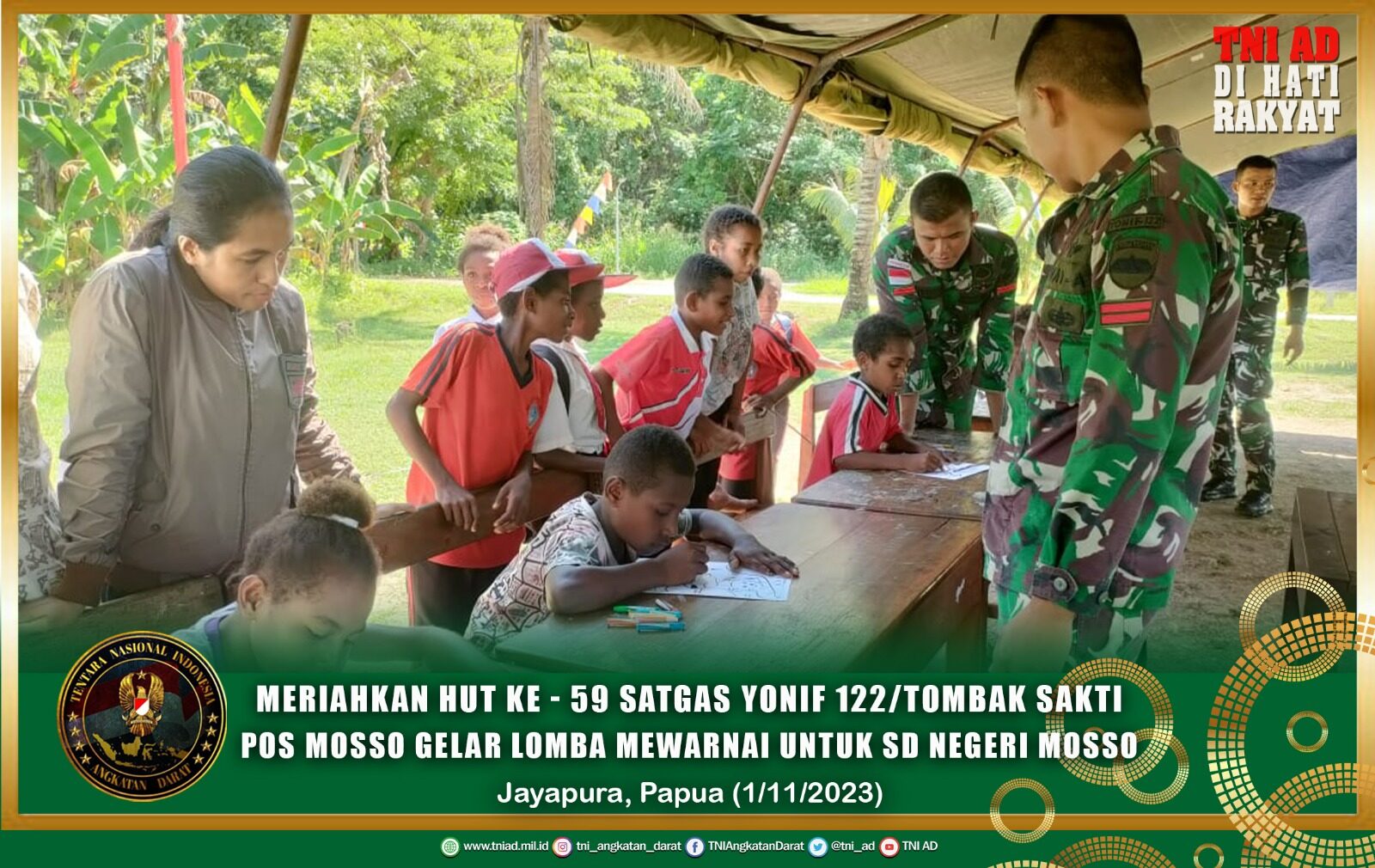 Meriahkan HUT ke - 59 Satgas Yonif 122/Tombak Sakti  Pos Mosso Gelar Lomba Mewarnai Untuk SD Negeri Mosso