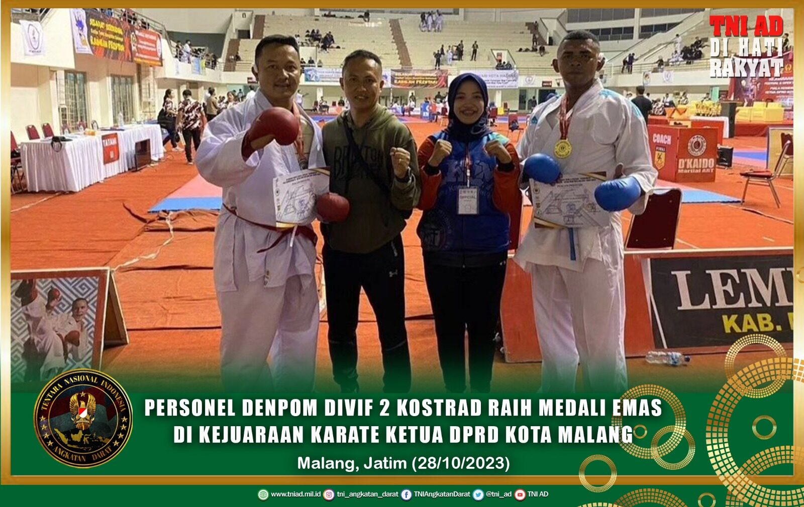 Personel Denpom Divif 2 Kostrad Raih Medali Emas di Kejuaraan Karate Ketua DPRD Kota Malang