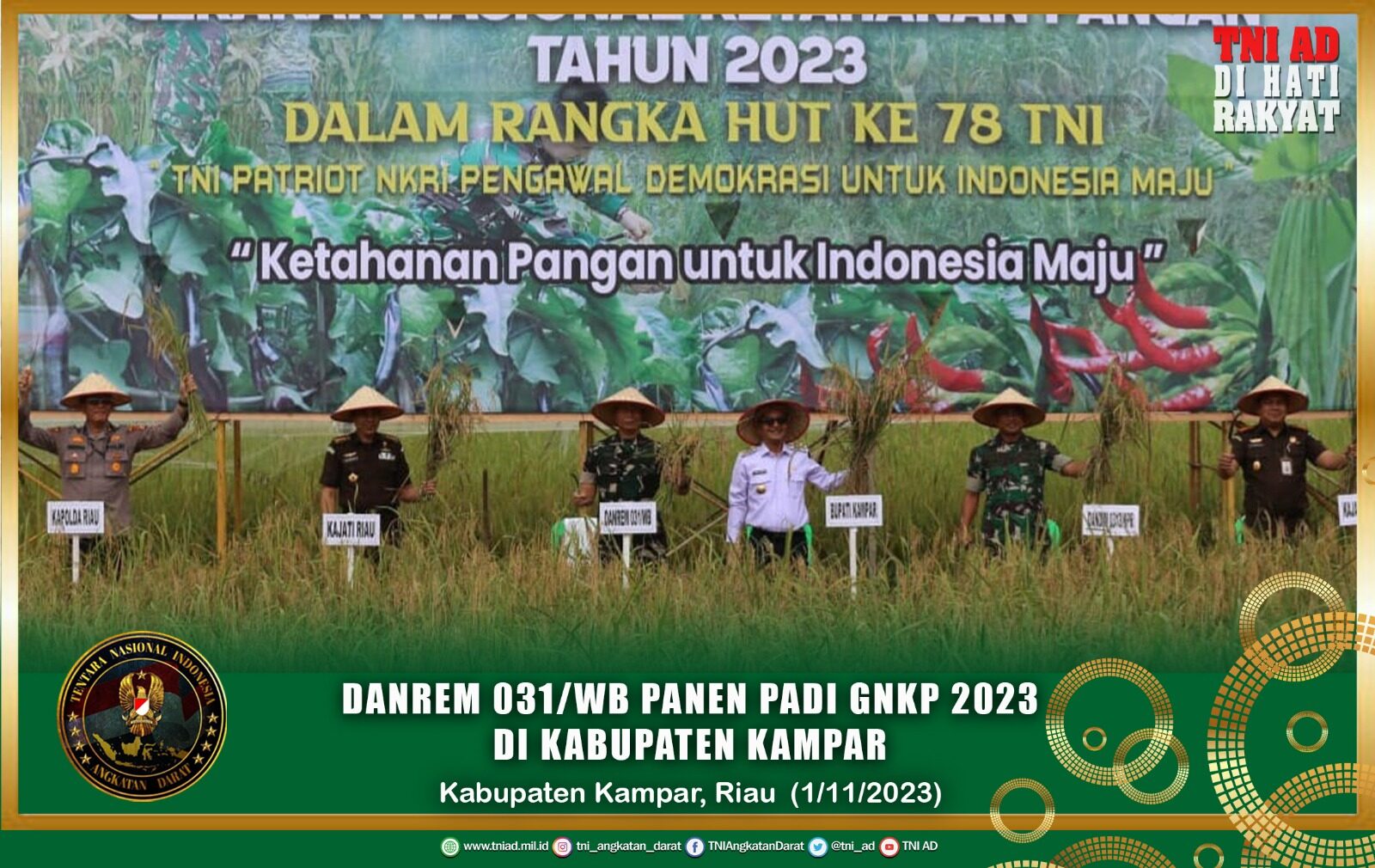 Danrem 031/WB Panen Padi GNKP 2023 di Kabupaten Kampar