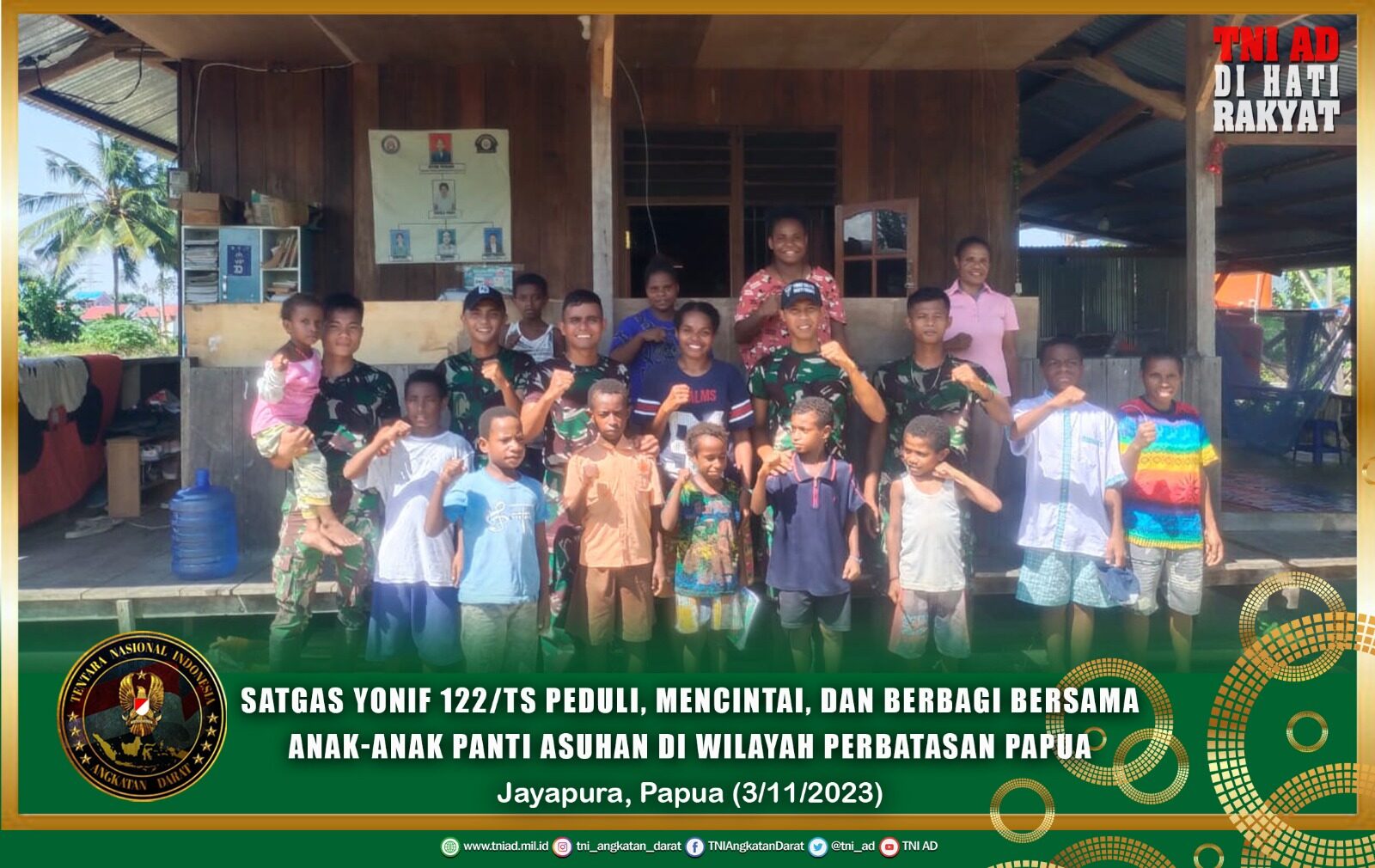 Satgas Yonif 122/TS Peduli, Mencintai, dan Berbagi Bersama Anak-anak Panti Asuhan Di Wilayah Perbatasan Papua