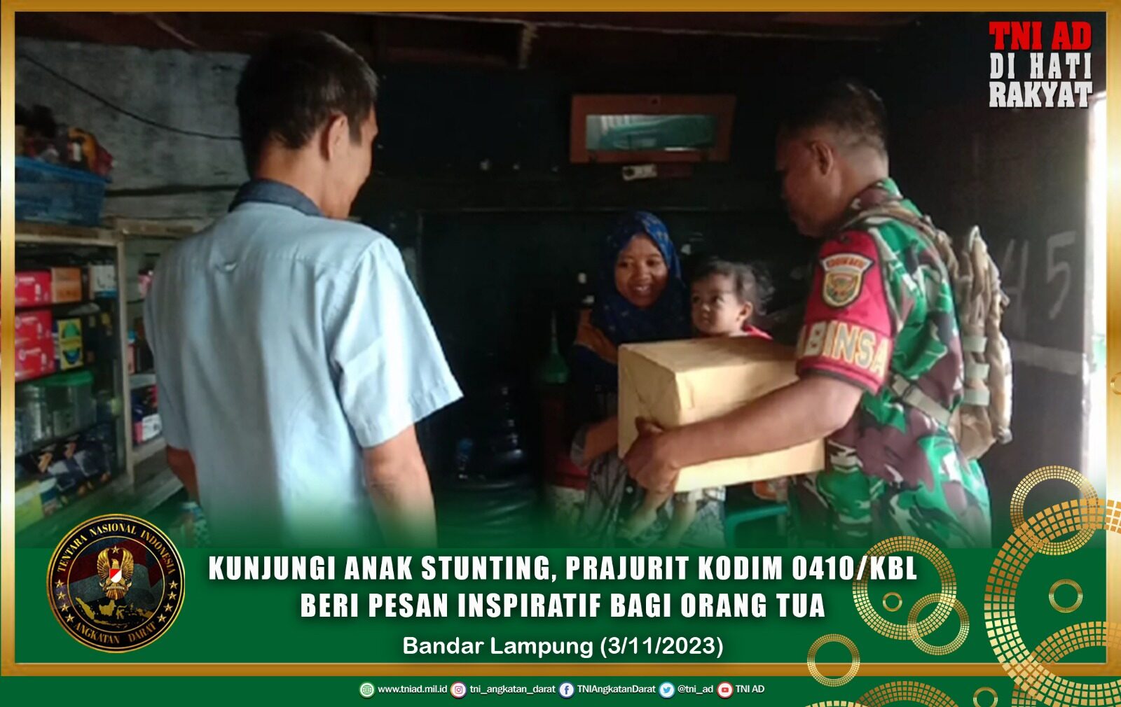 Kunjungi Anak Stunting, Prajurit Kodim 0410/KBL Beri Pesan Inspiratif Bagi Orang Tua