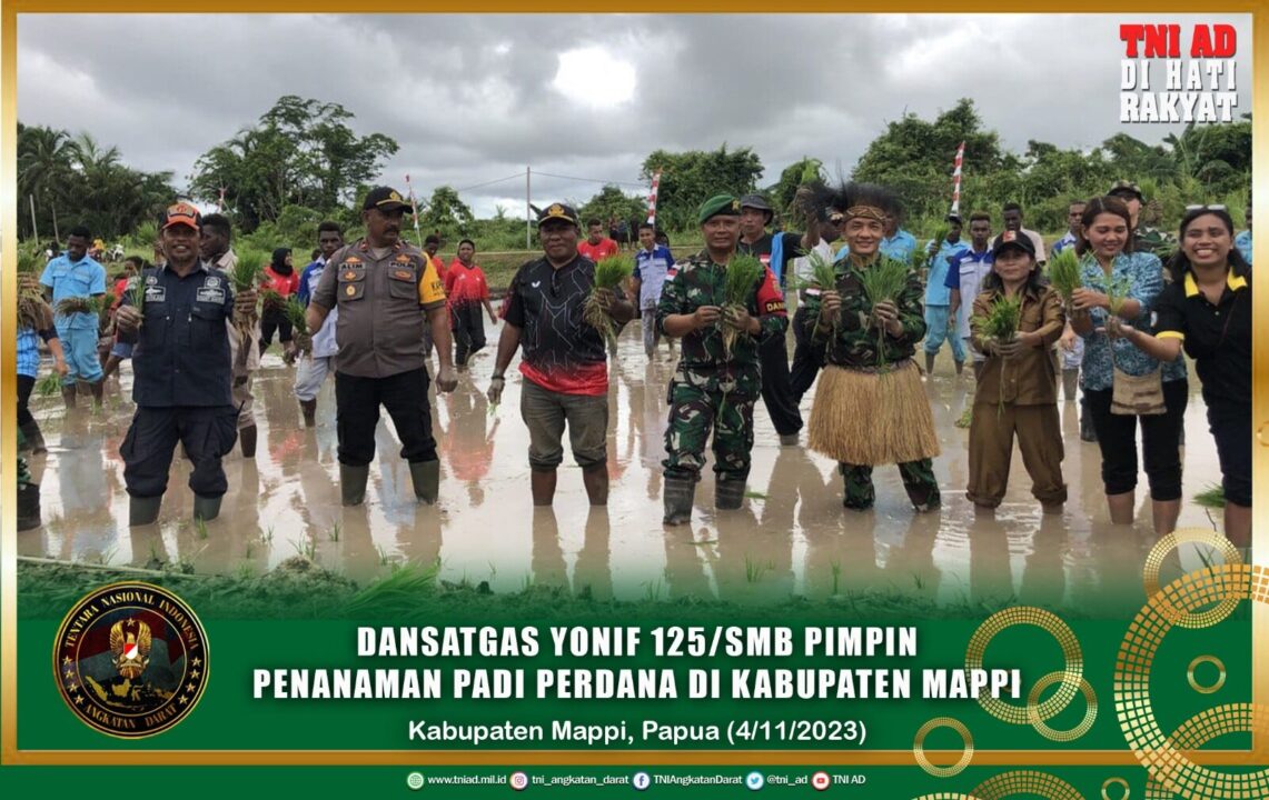 Dansatgas Yonif 125/Smb Pimpin Penanaman Padi Perdana Di Kabupaten Mappi