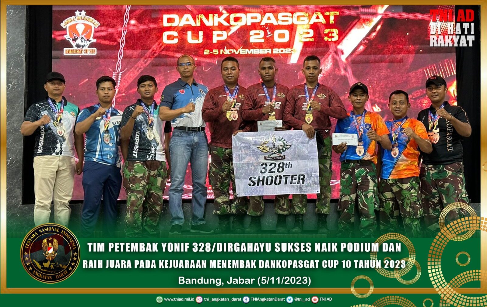 Tim Petembak Yonif 328/Dirgahayu Sukses Naik Podium dan Raih Juara Pada Kejuaraan Menembak Dankopasgat Cup 10 Tahun 2023