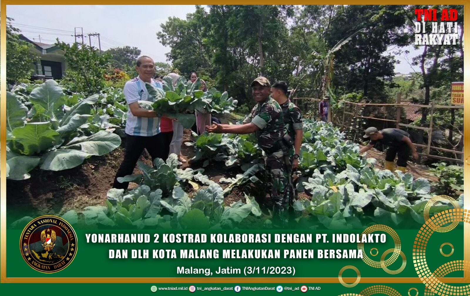 Sukseskan Program Ketahanan Pangan di Perkotaan, Yonarhanud 2 Kostrad Kolaborasi Dengan PT. Indolakto dan DLH Kota Malang Melakukan Panen Bersama