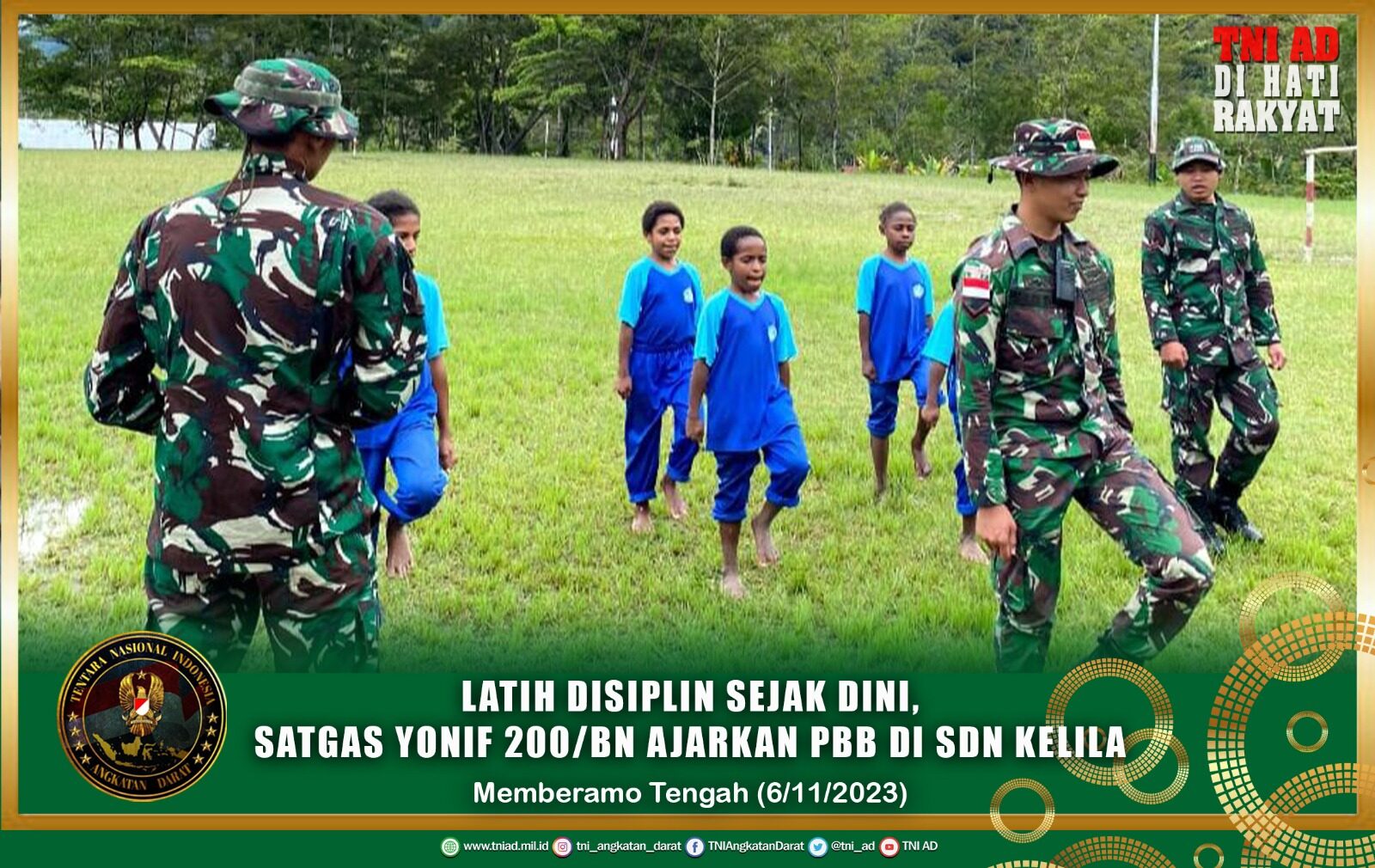 Latih Disiplin Sejak Dini, Satgas Yonif 200/BN Ajarkan PBB Di SDN Kelila