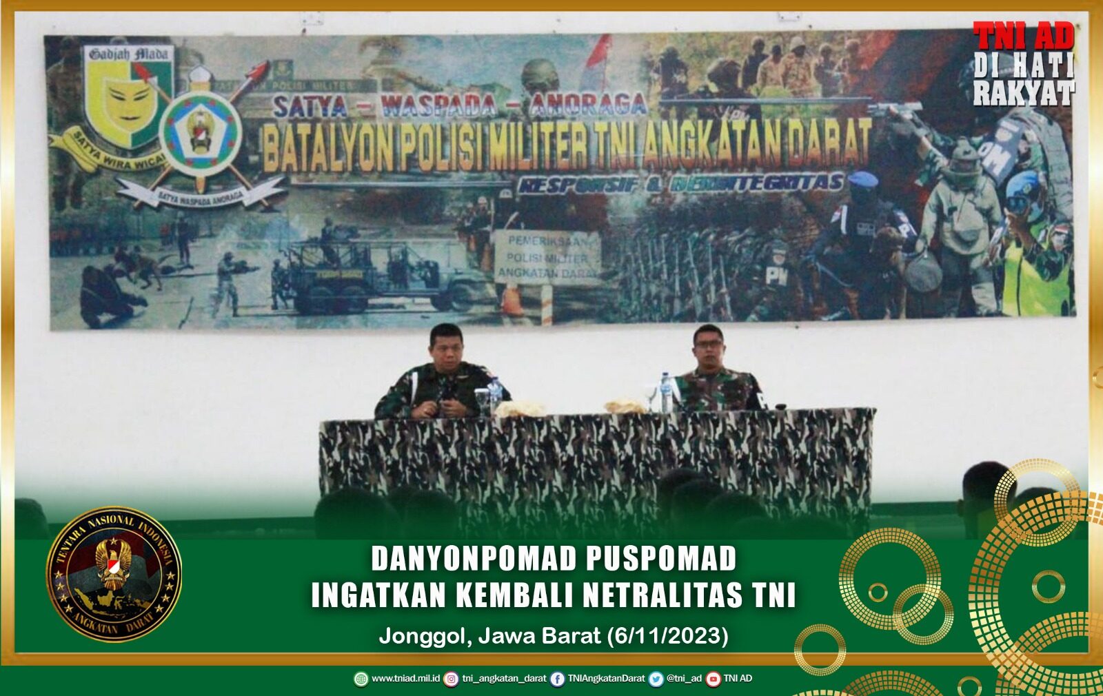 Danyonpomad Puspomad Ingatkan Kembali Netralitas TNI