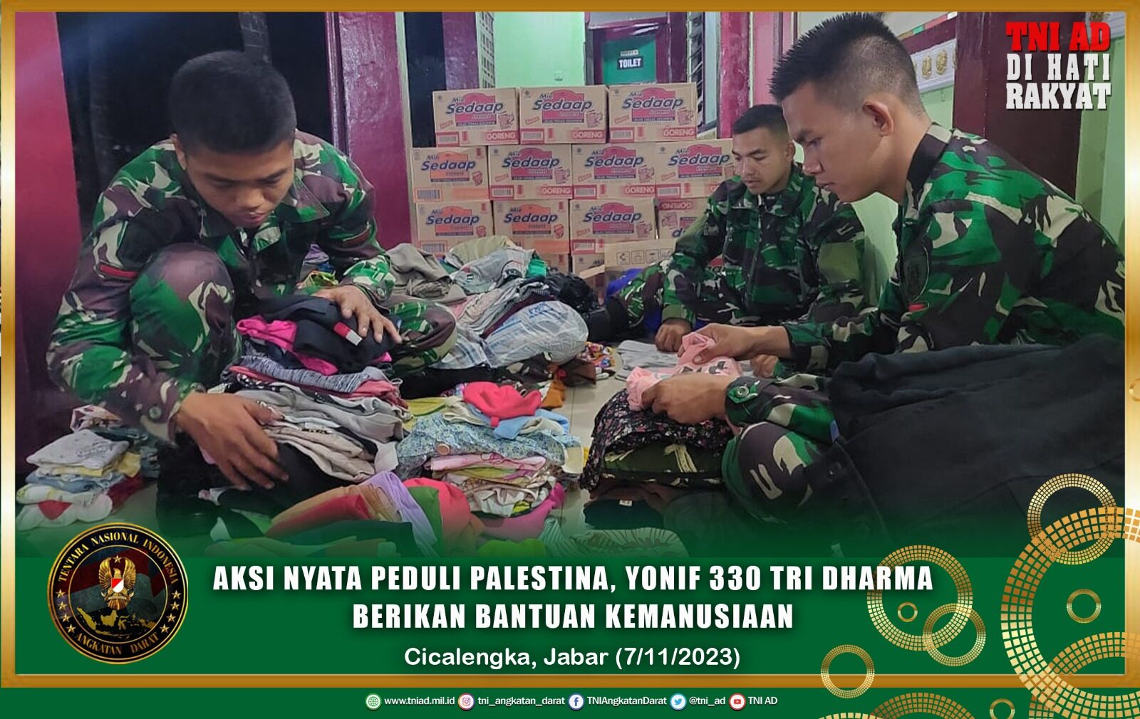 Aksi Nyata Peduli Palestina, Yonif 330 Tri Dharma Berikan Bantuan Kemanusiaan