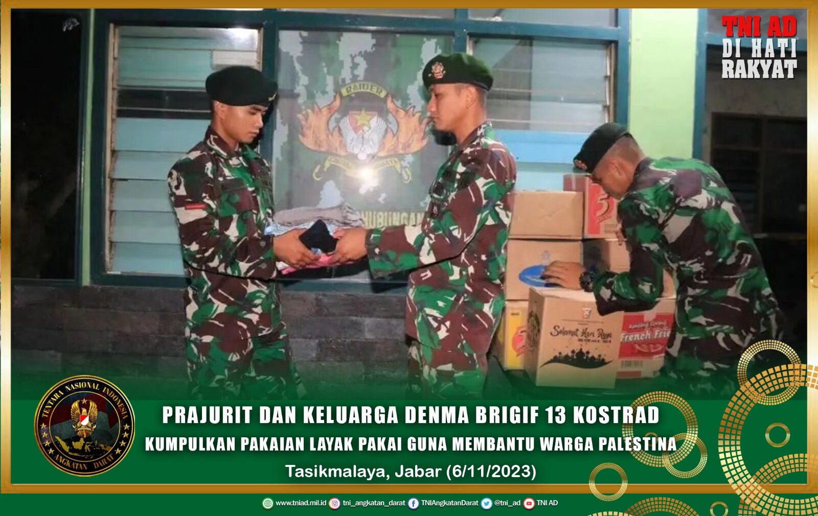 Prajurit dan Keluarga Denma Brigif 13 Kostrad Kumpulkan Pakaian Layak Pakai Guna Membantu Warga Palestina