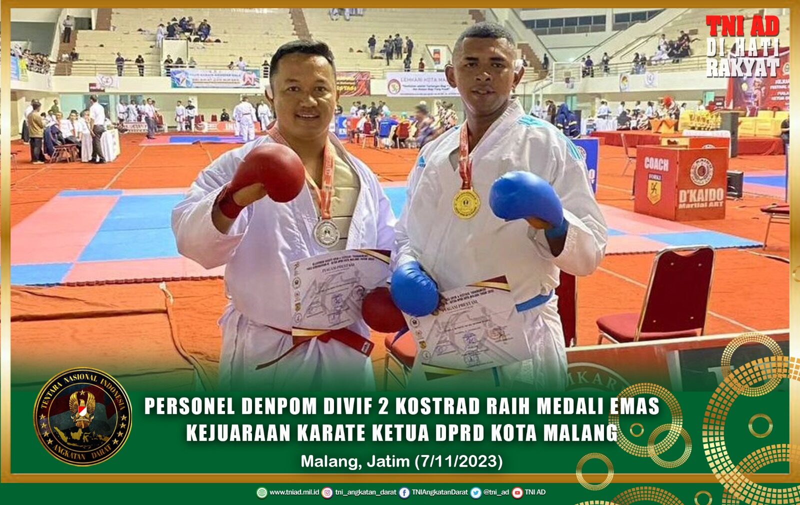 Personel Denpom Divif 2 Kostrad Raih Medali Emas Kejuaraan Karate Ketua DPRD Kota Malang