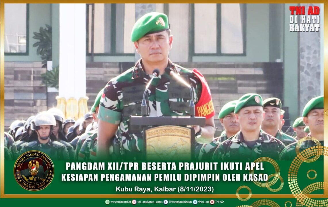 Pangdam XII/Tpr Beserta Prajurit Ikuti Apel Kesiapan Pengamanan Pemilu Dipimpin Oleh Kasad