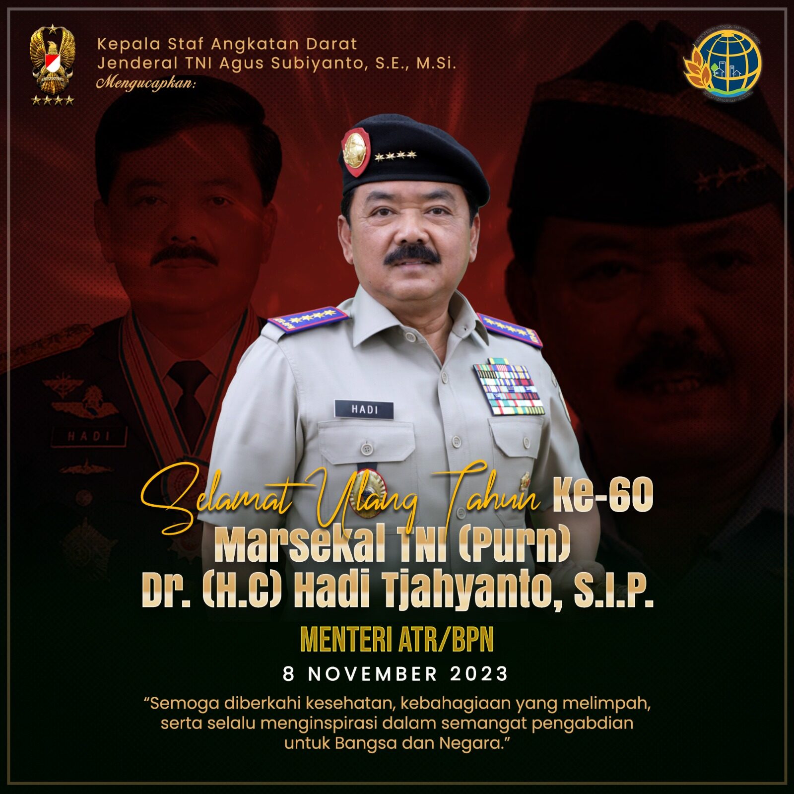 Selamat Ulang Tahun Ke-60 Marsekal TNI (Purn) Dr. (H.C) Hadi Tjahyanto, S.I.P.