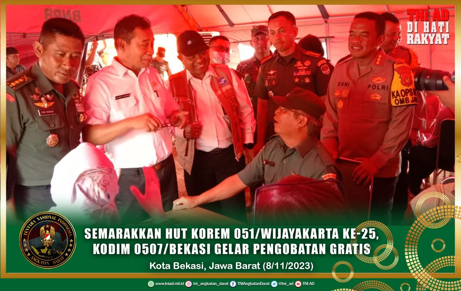 Semarakkan HUT Korem 051/Wijayakarta Ke-25, Kodim 0507/Bekasi Gelar Pengobatan Gratis