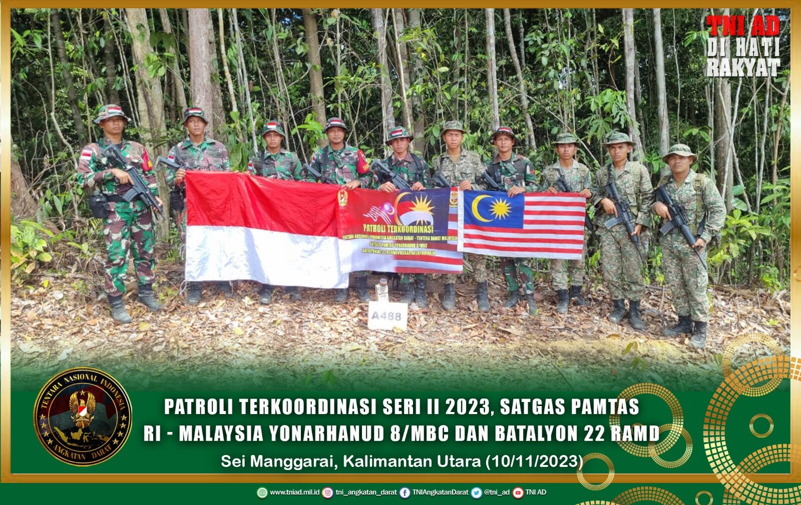 Patroli Terkoordinasi Seri II 2023, Satgas Pamtas RI - Malaysia Yonarhanud 8/MBC dan Batalyon 22 RAMD