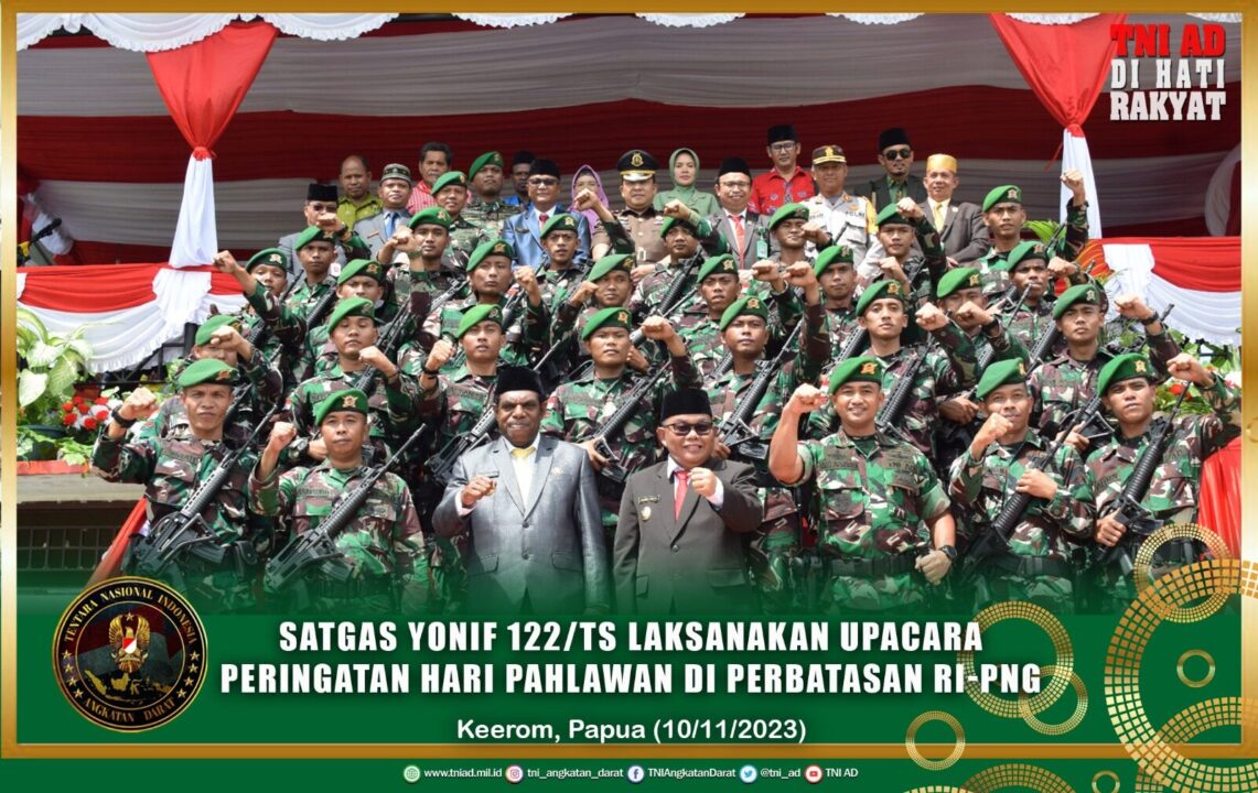 Satgas Yonif 122/TS Laksanakan Upacara Peringatan Hari Pahlawan di Perbatasan RI-PNG