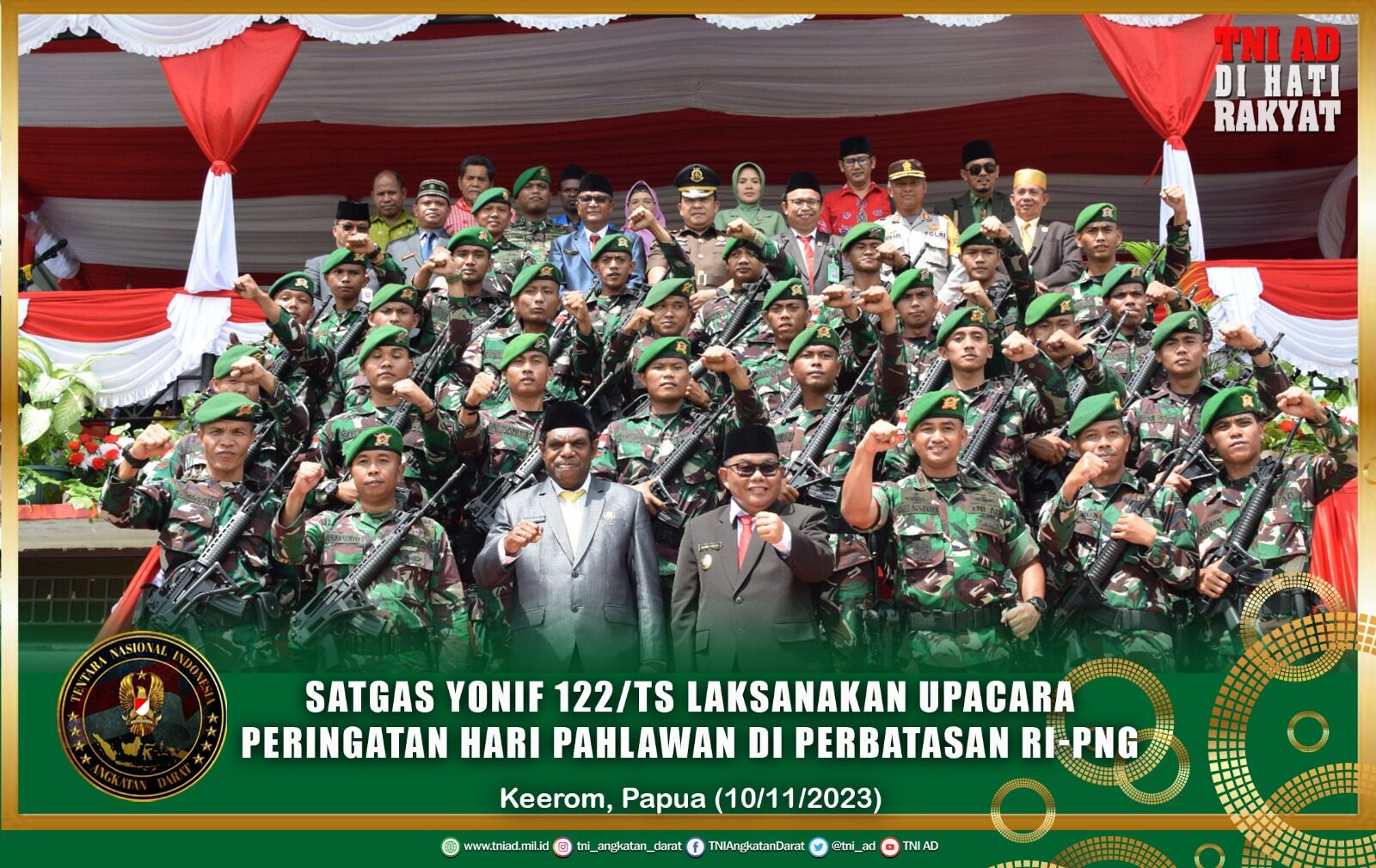 Satgas Yonif 122/TS Laksanakan Upacara Peringatan Hari Pahlawan di Perbatasan RI-PNG