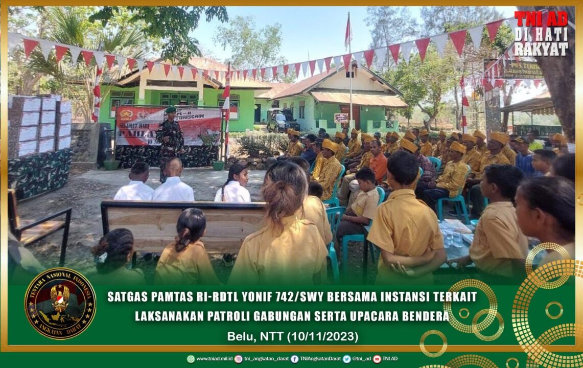 Satgas Pamtas RI-RDTL Yonif 742/SWY Bersama Dengan Veteran Pejuang Pro Integrasi dan Instansi Terkait Laksanakan Patroli Gabungan Serta Upacara Bendera Di Tapal Batas RI-RDTL
