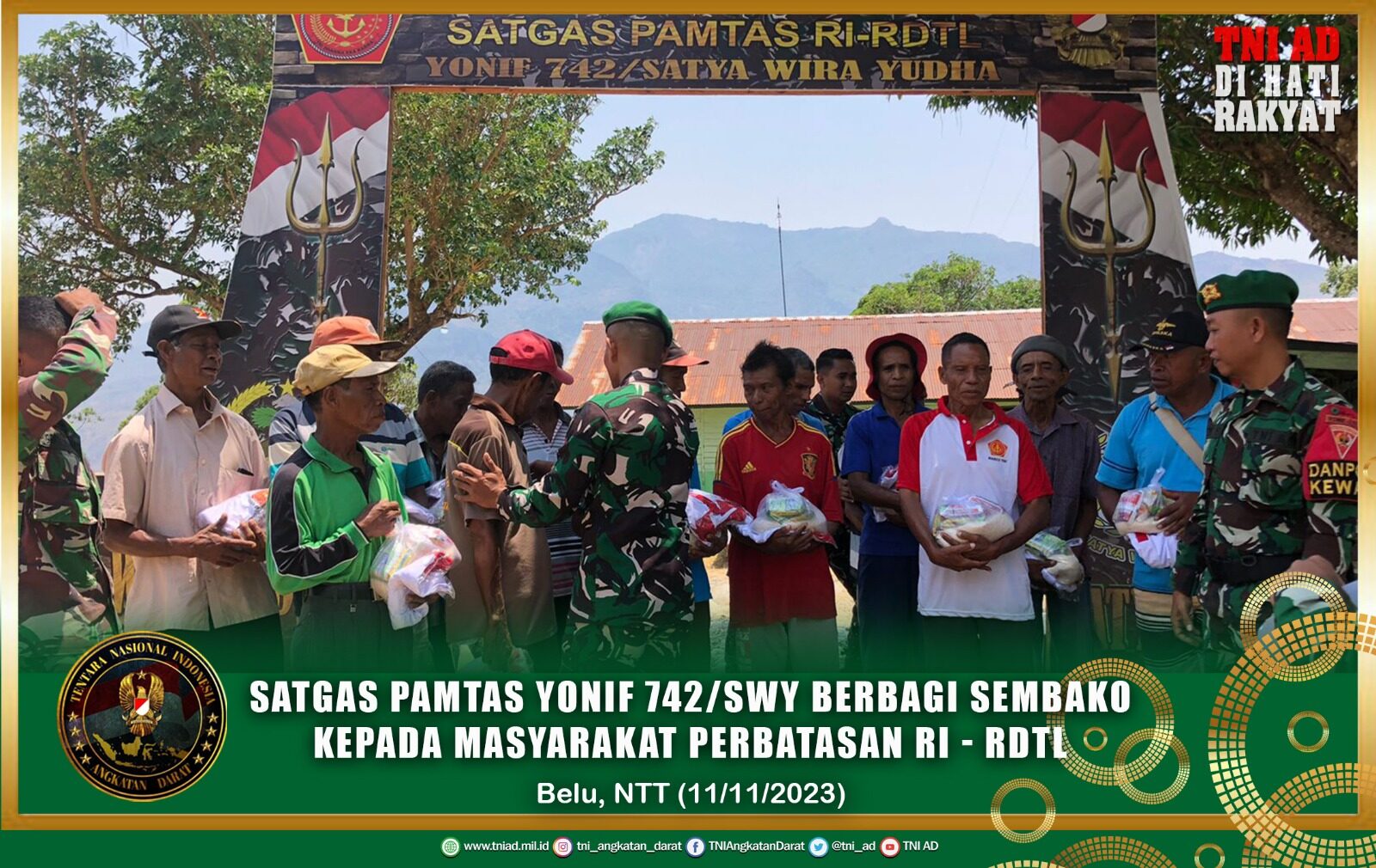 Satgas Pamtas Yonif 742/SWY Berbagi Sembako Kepada Masyarakat Perbatasan RI - RDTL