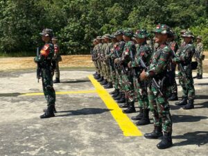 Upacara Penutupan Patroli Terkoordinasi Seri II/ 2023, Satgas Pamtas RI - Malaysia Yonarhanud 8/MBC dan Batalyon 22 RAMD